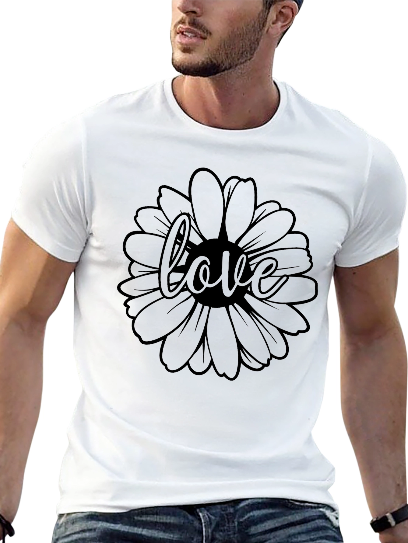 Love Flower Graphic Tee - Unisex Black T-Shirt
