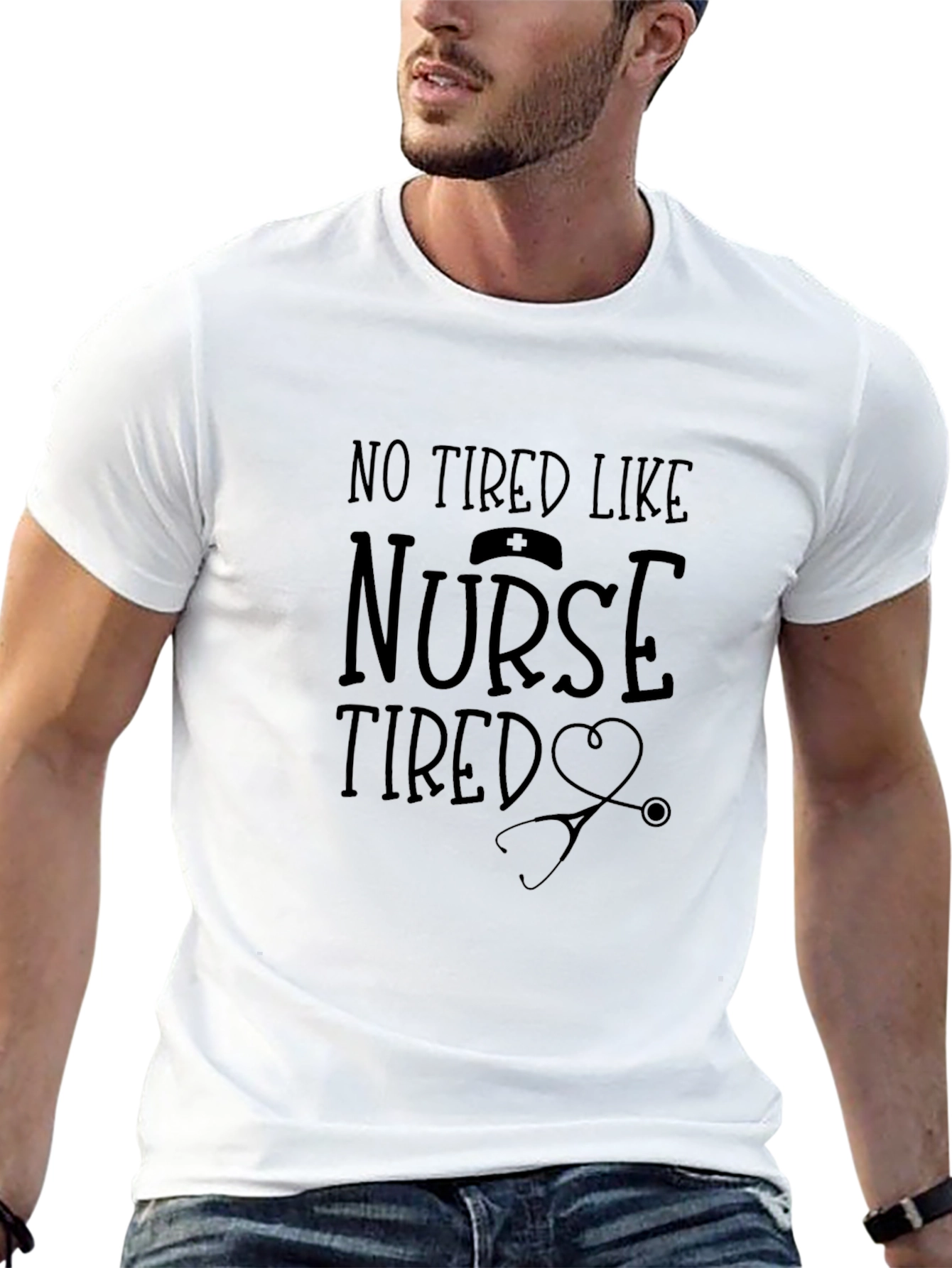Nurse Tired Graphic Tee - Black Crew Neck T-Shirt