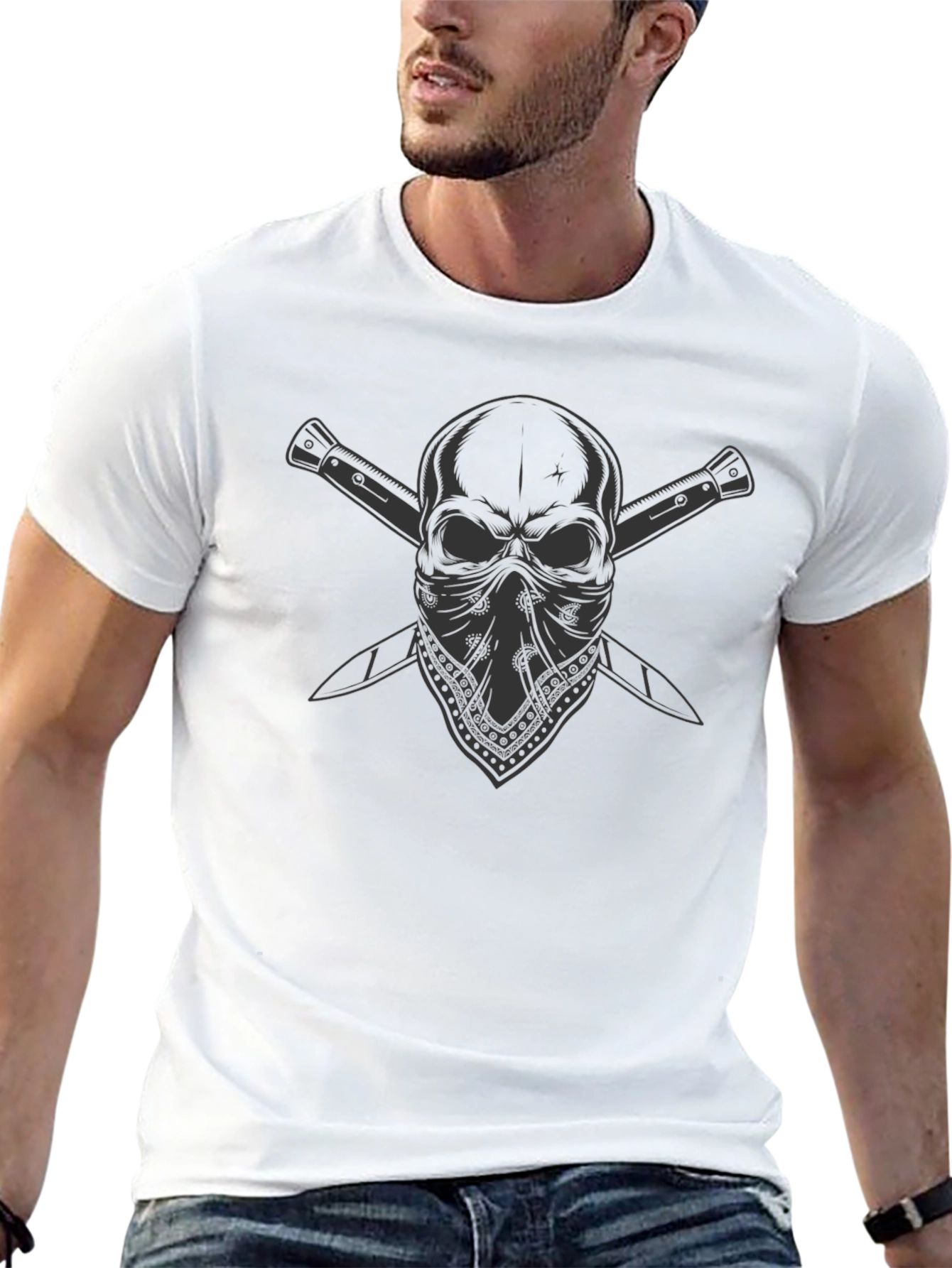 Skull Bandana T-Shirt - Edgy Graphic Tee