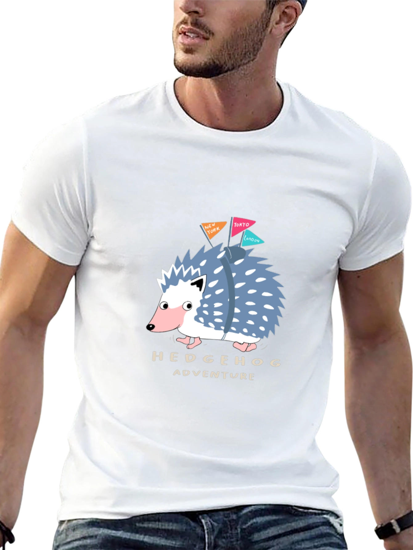 Hedgehog Adventure Black T-Shirt - Travel Hedgehog
