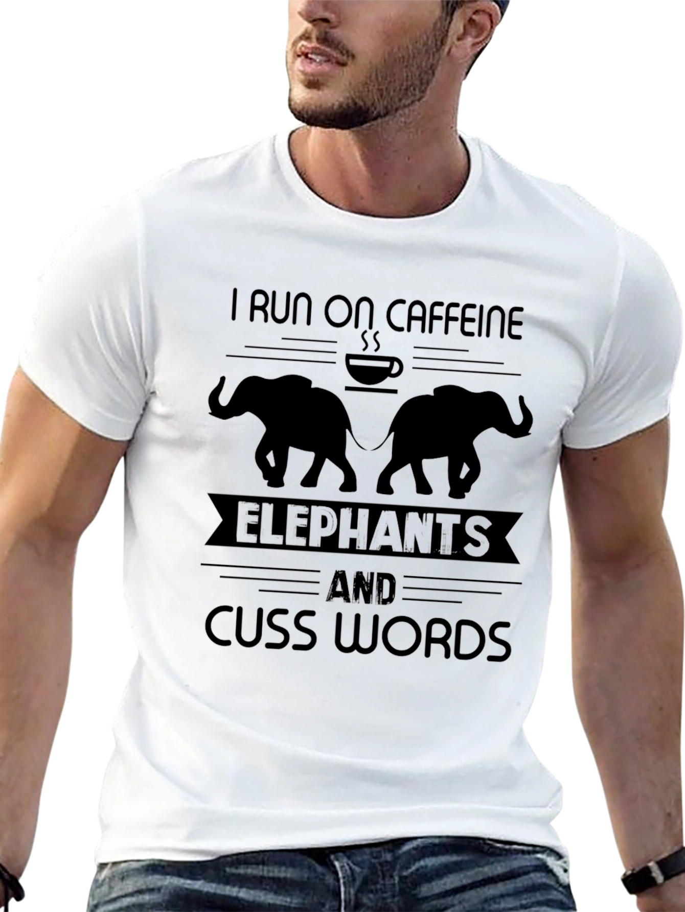 Caffeine Elephants & Cuss Words Graphic T-Shirt