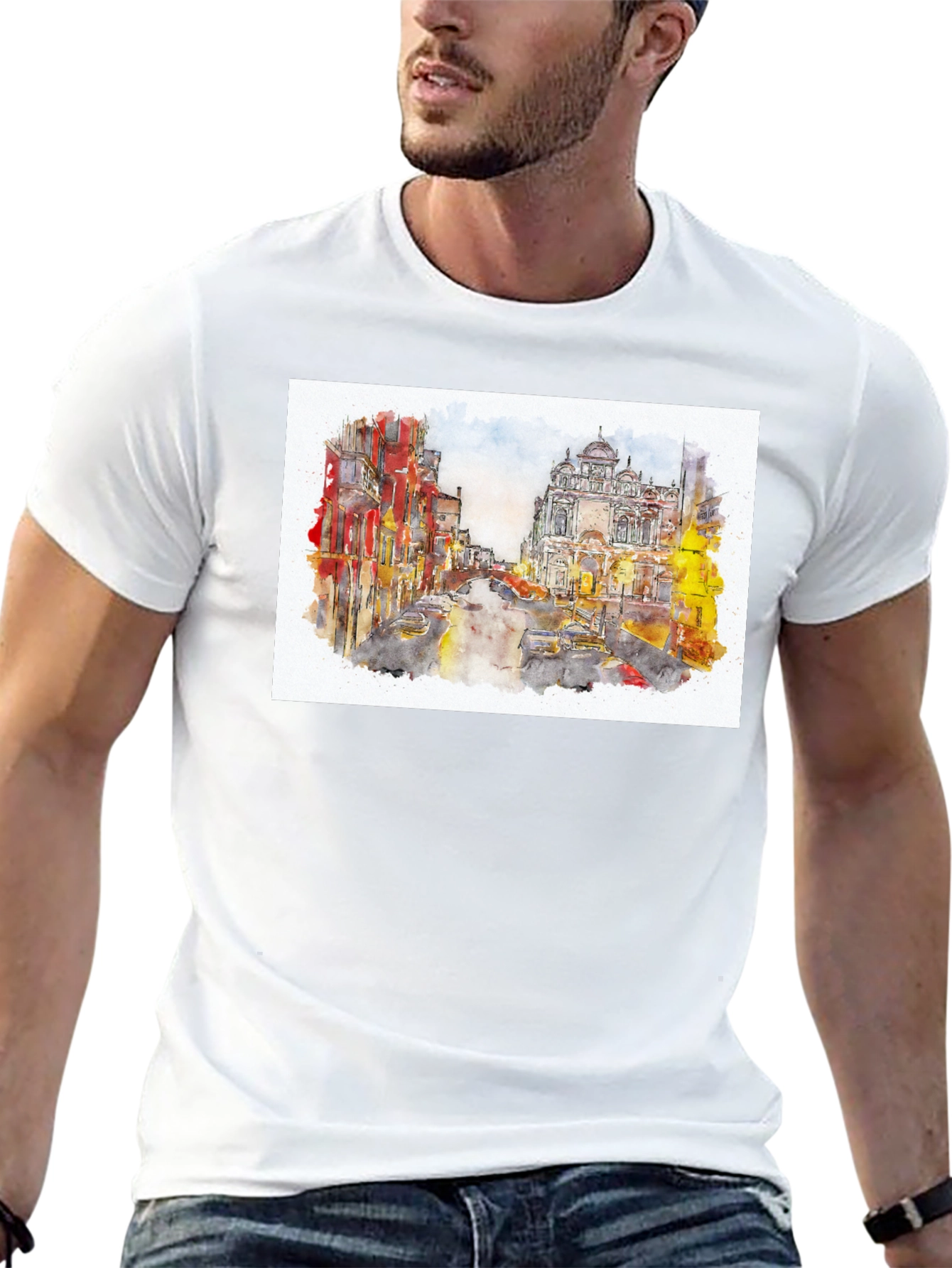 Watercolor Cityscape Graphic T-Shirt