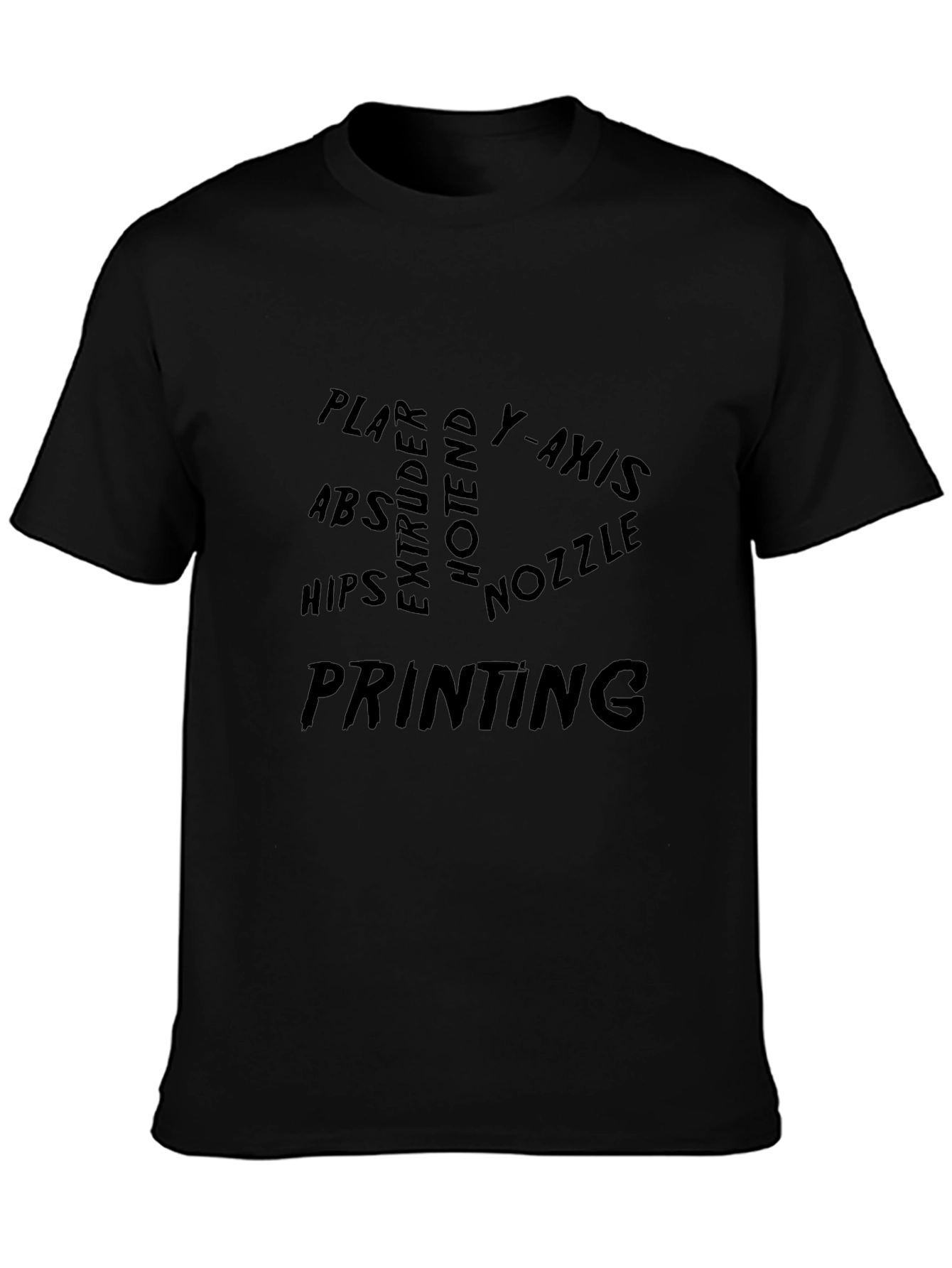 3D Printing Word Cloud Black T-Shirt