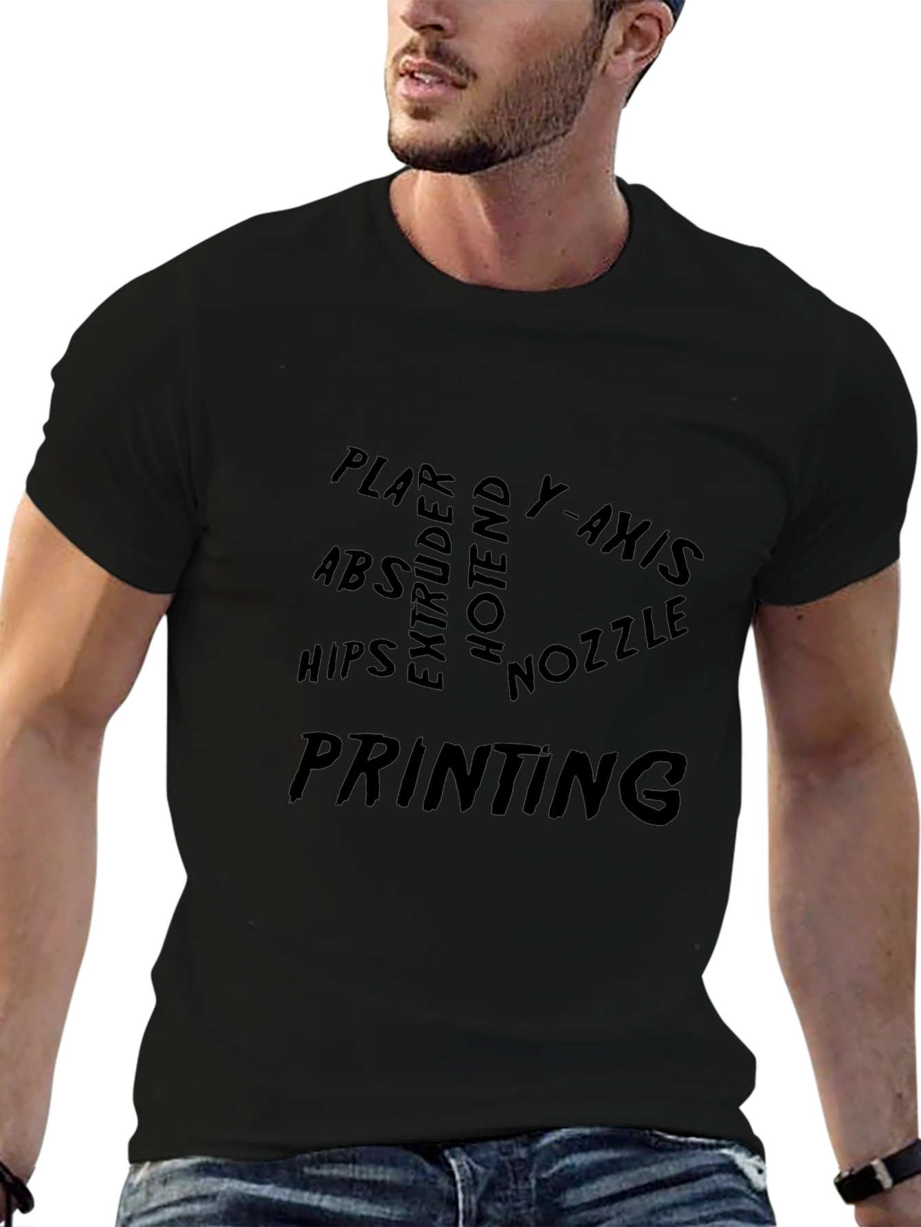 3D Printing Word Cloud Black T-Shirt