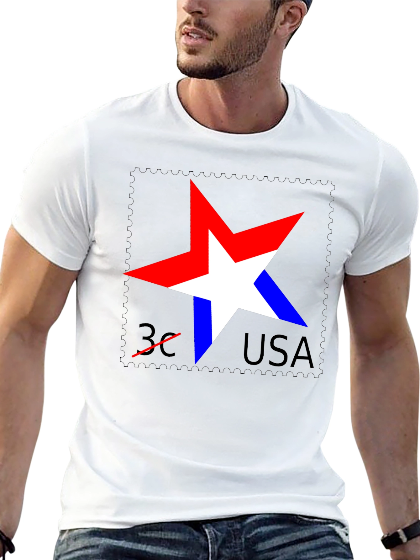 Patriotic Star USA Stamp Black T-Shirt