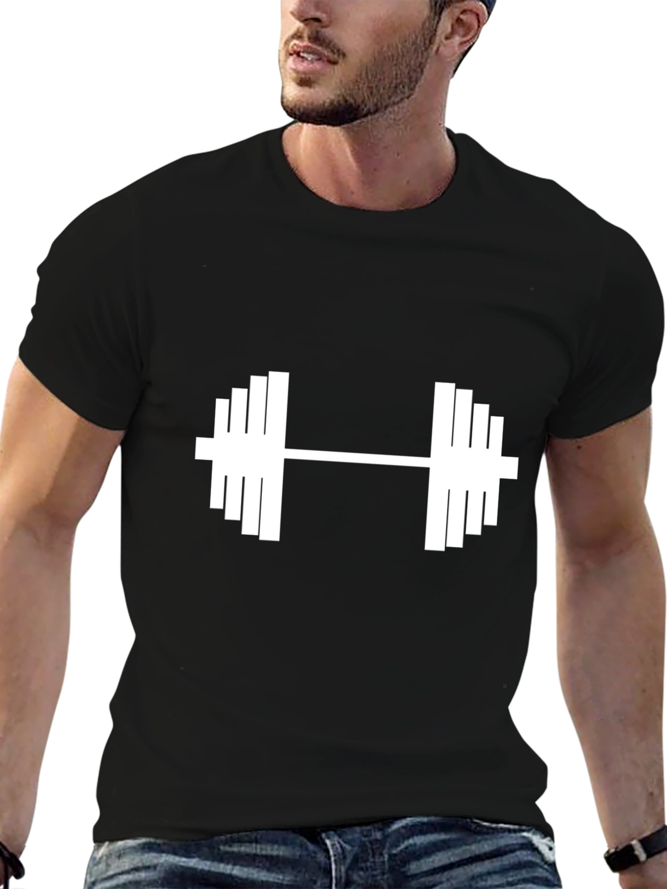 Black Graphic Tee: Dumbbell Design