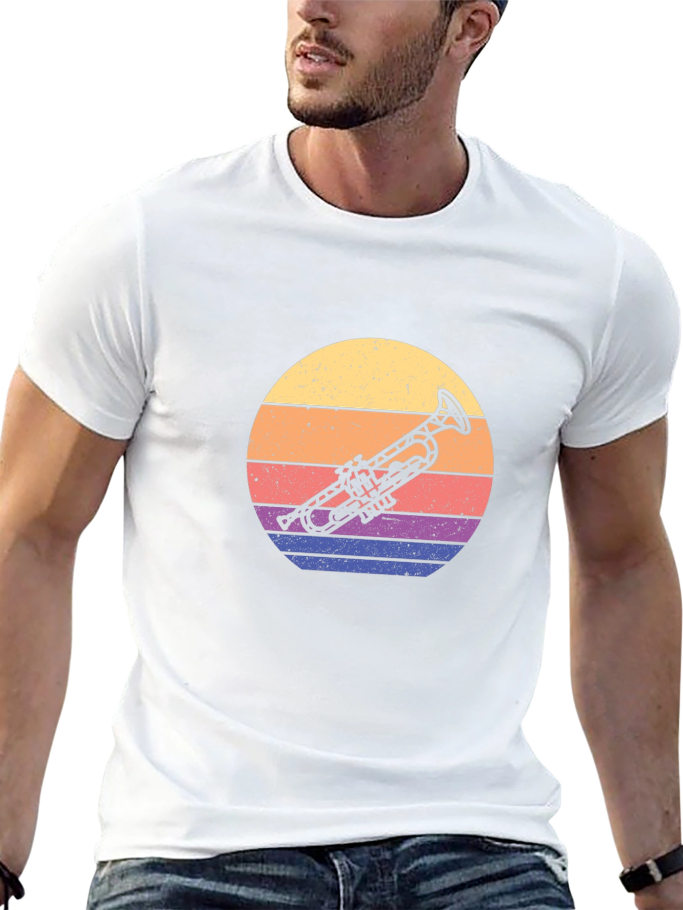 Retro Trumpet Graphic Tee - Sunset Music Lover T-Shirt