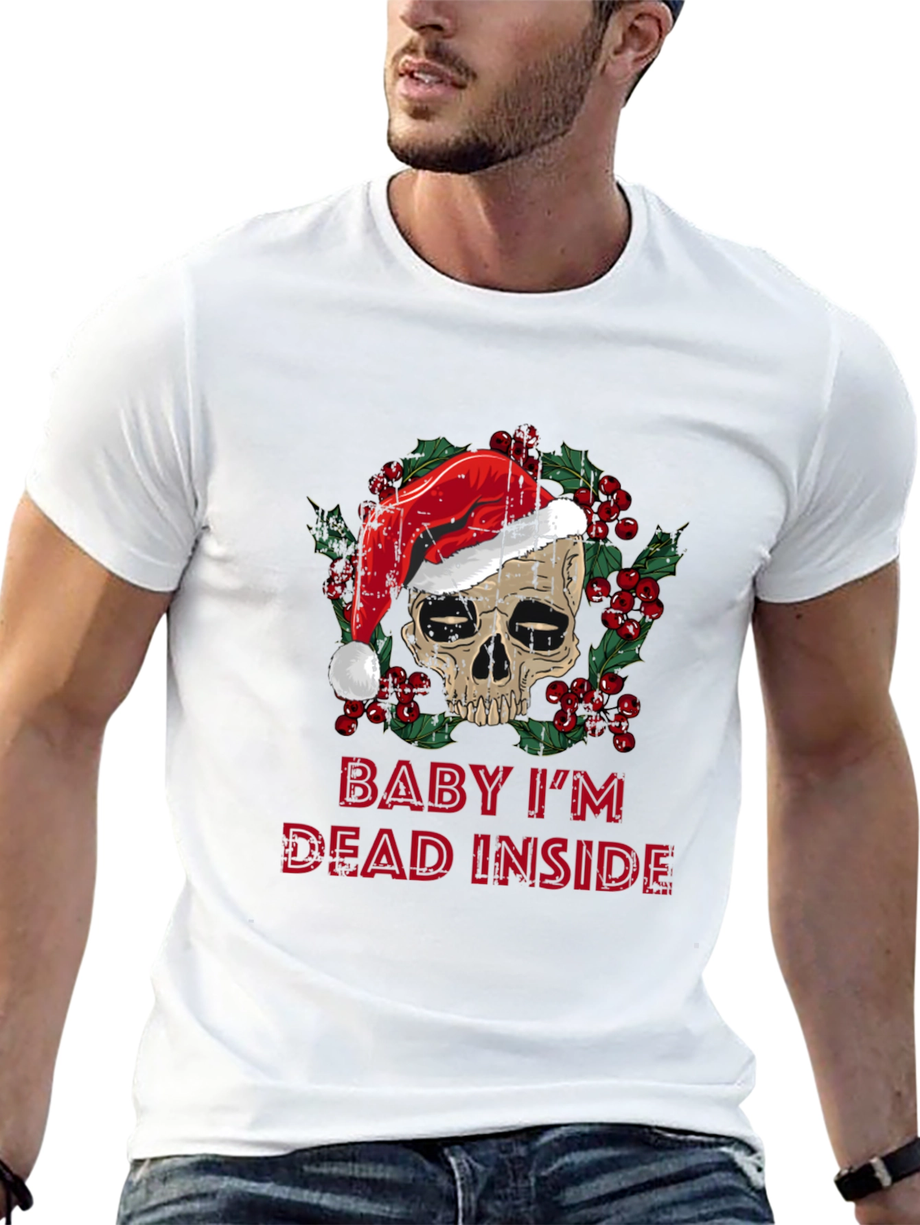 Baby Im Dead Inside Skull Santa Hat Graphic Tee