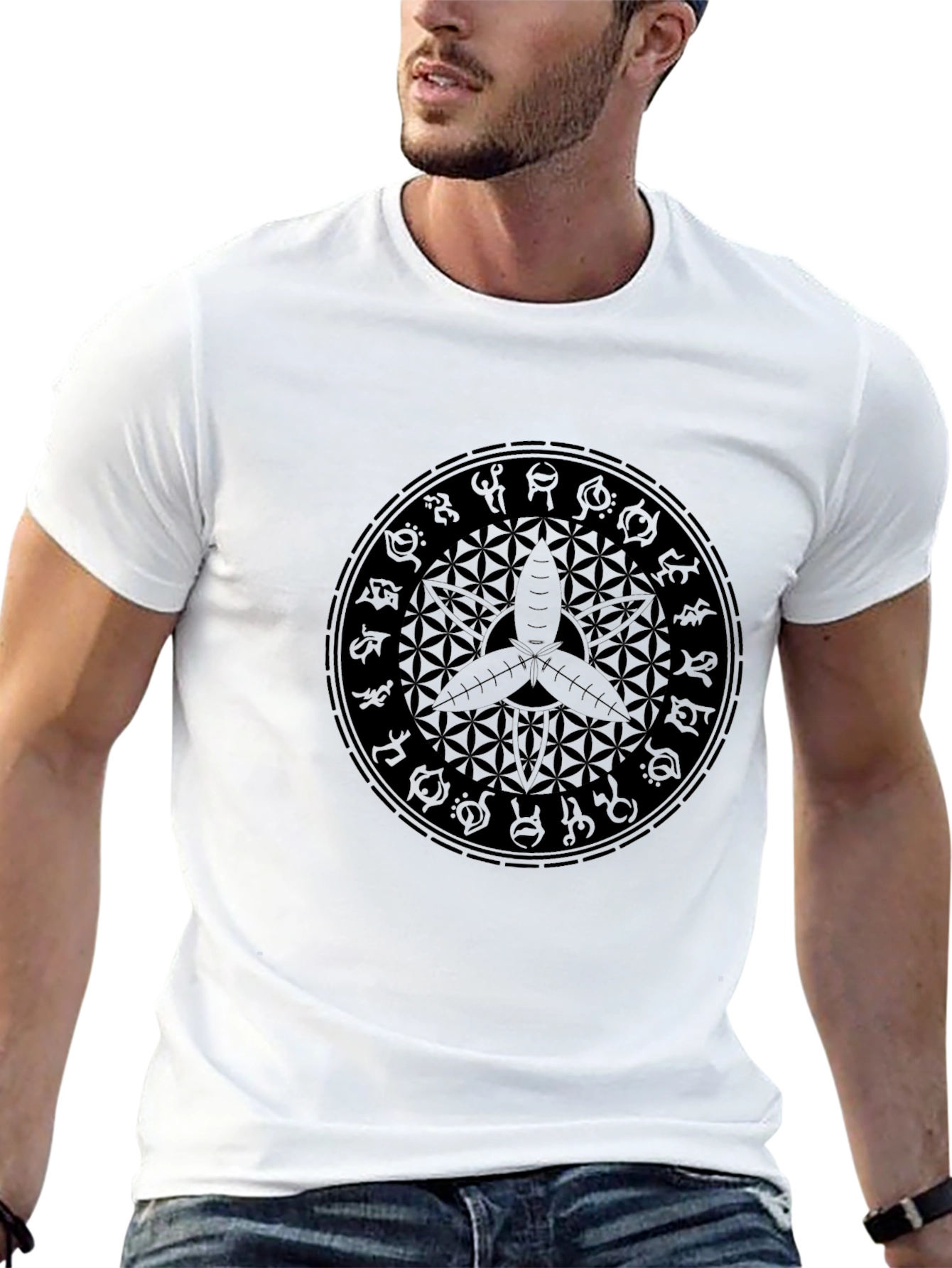 Geometric Graphic Print Black T-Shirt