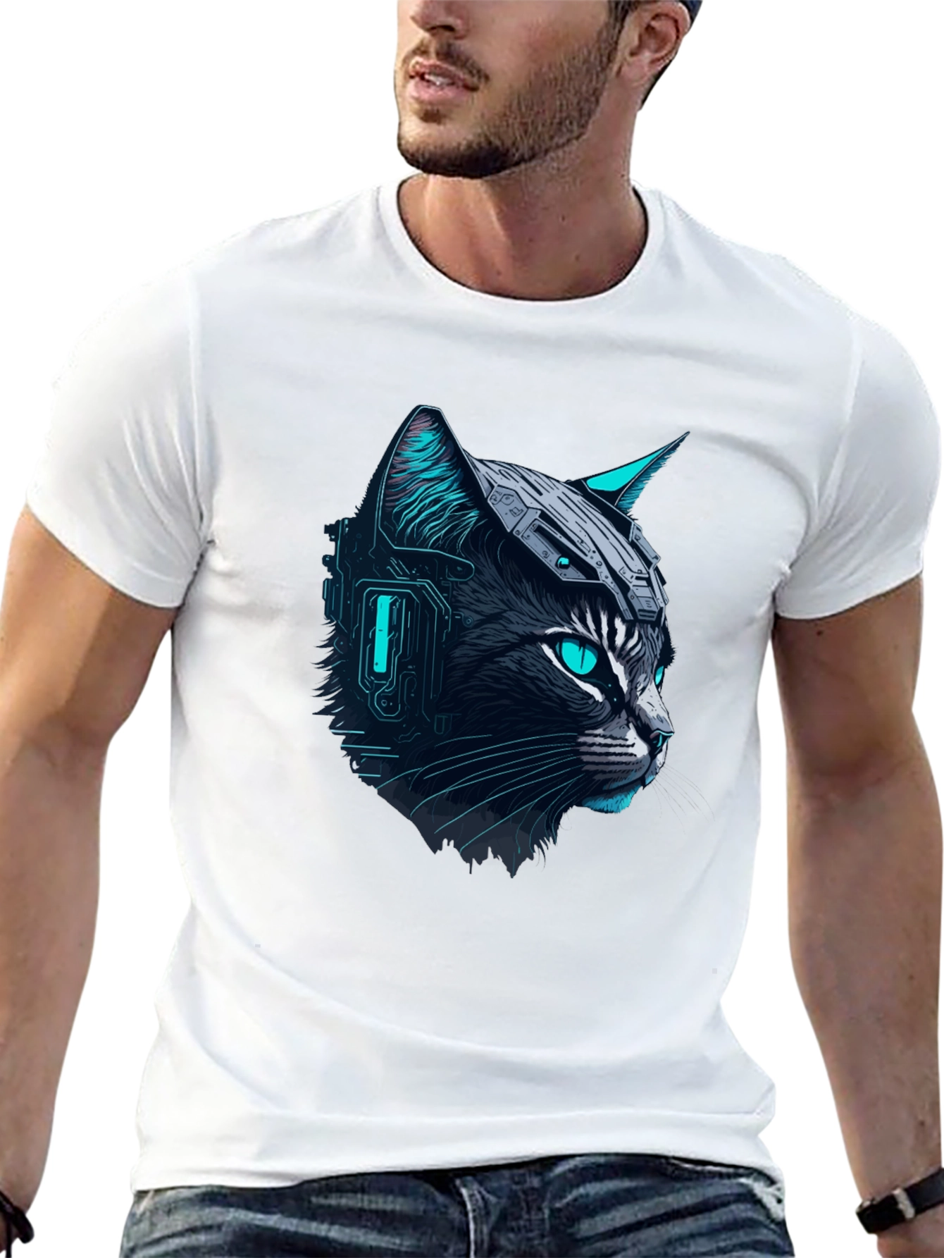 Cyber Cat Tee - Futuristic Graphic T-Shirt