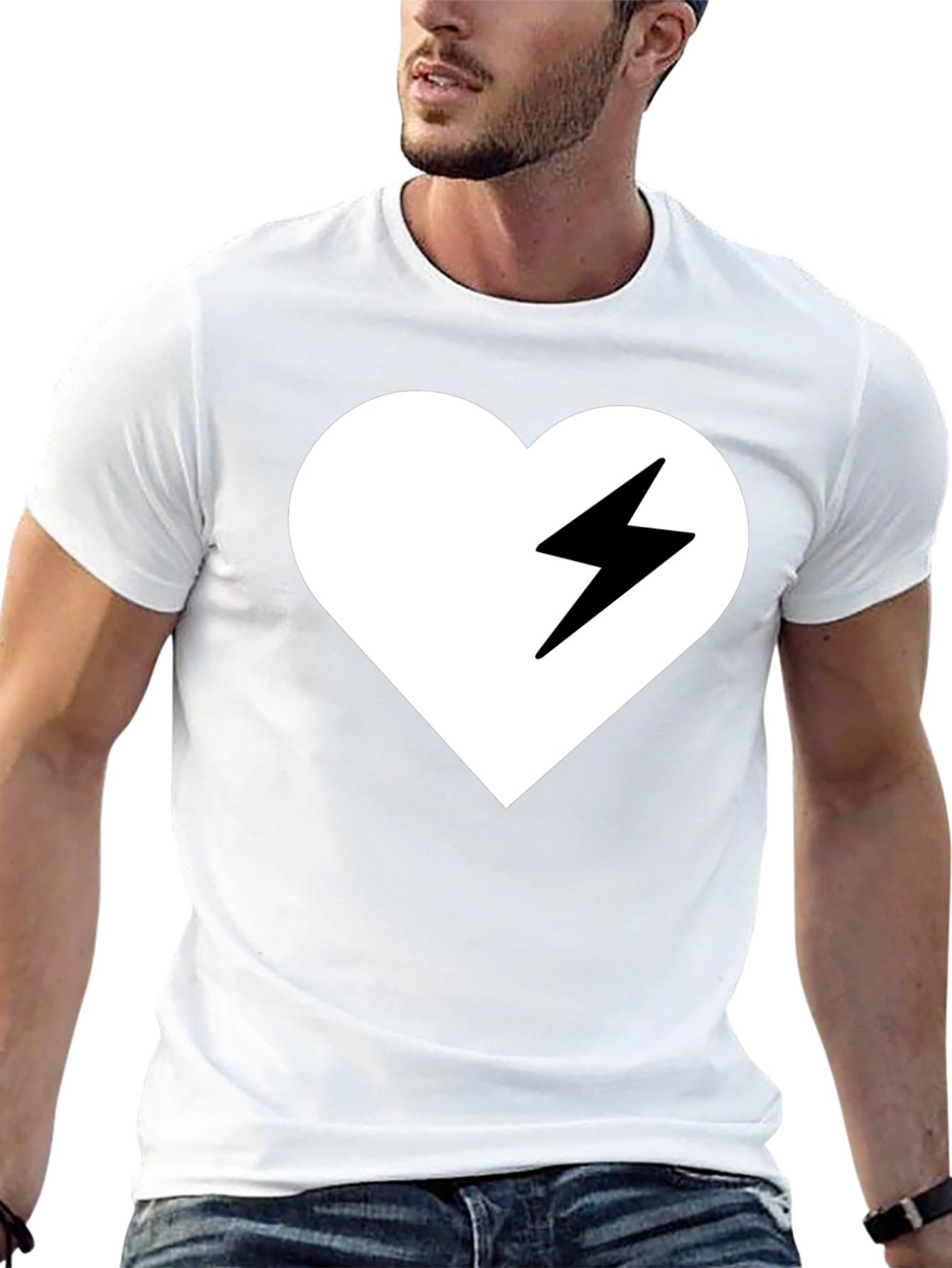 Heart Lightning Bolt Graphic Tee - Stylish Black T-Shirt