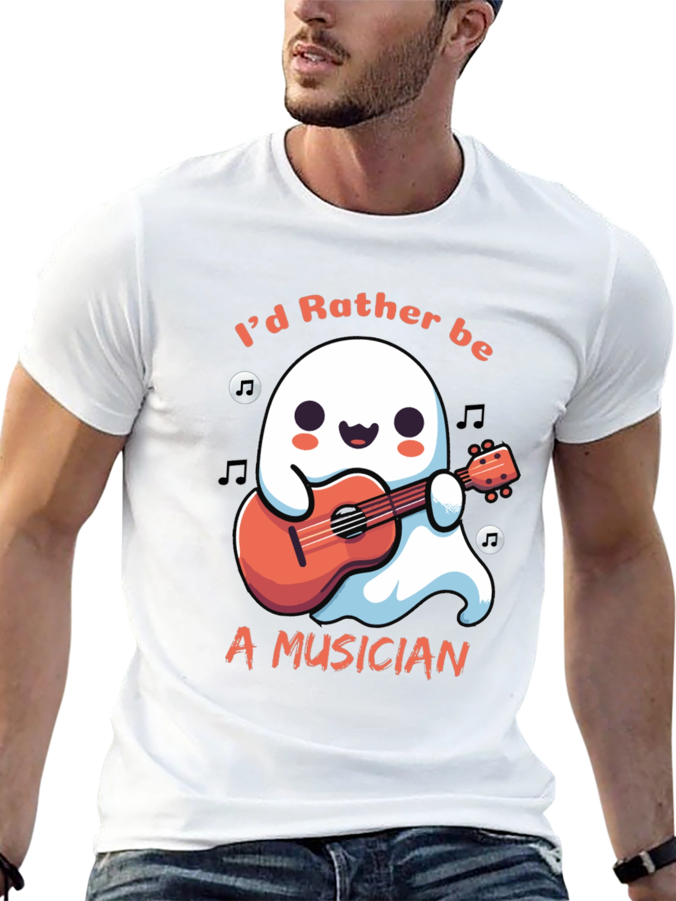 Ghost Musician T-Shirt: Id Rather Be Playing Guitar