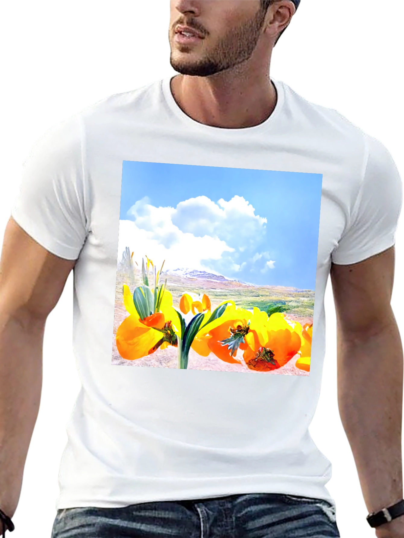 Floral Landscape Graphic Tee - Black Cotton Blend