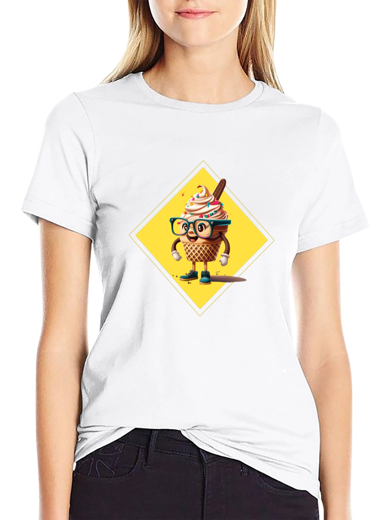 Fun Ice Cream Cone Graphic Tee - Black Cotton