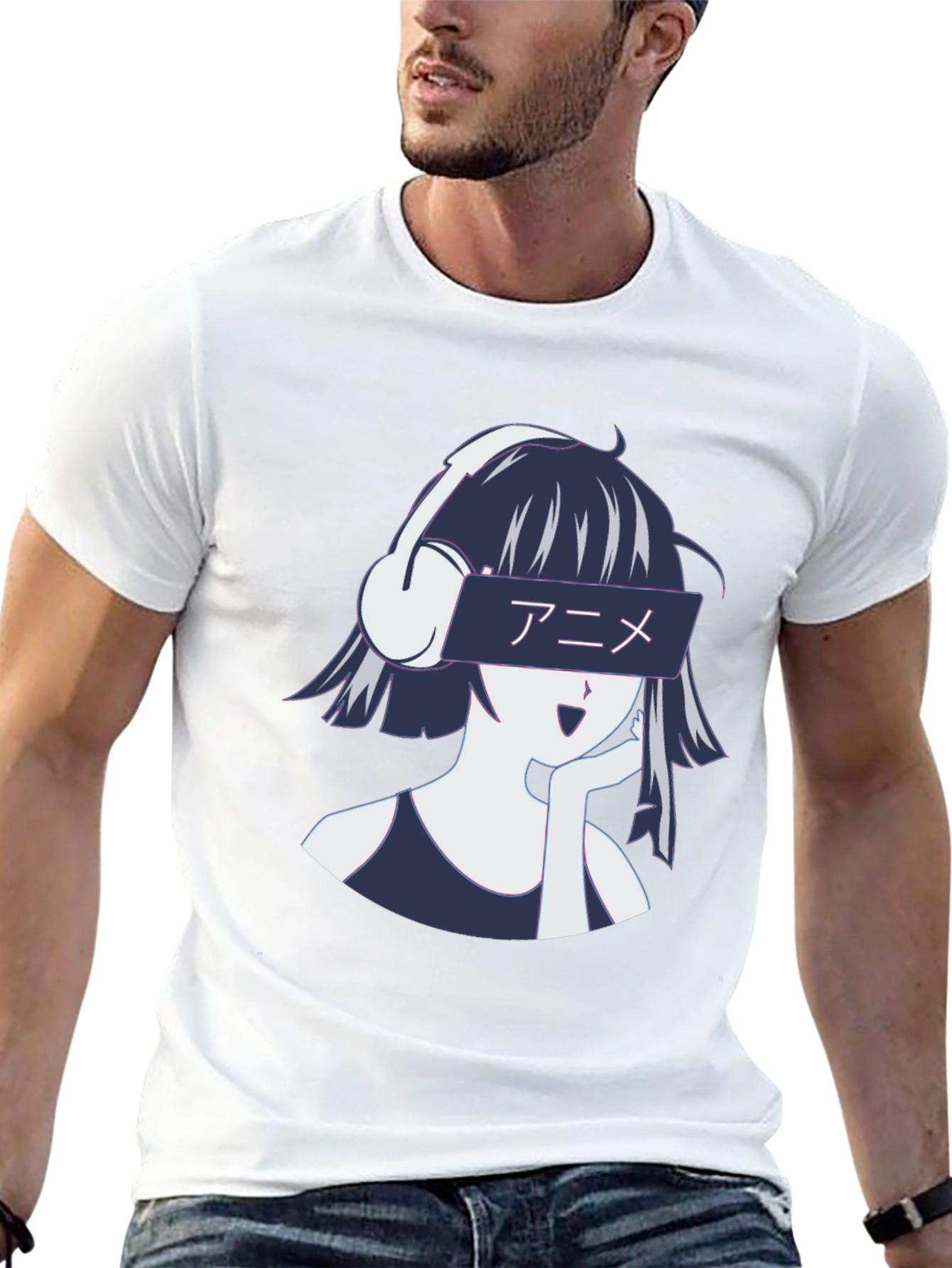 Anime Girl Headphones Graphic T-Shirt - Stylish Casual Wear