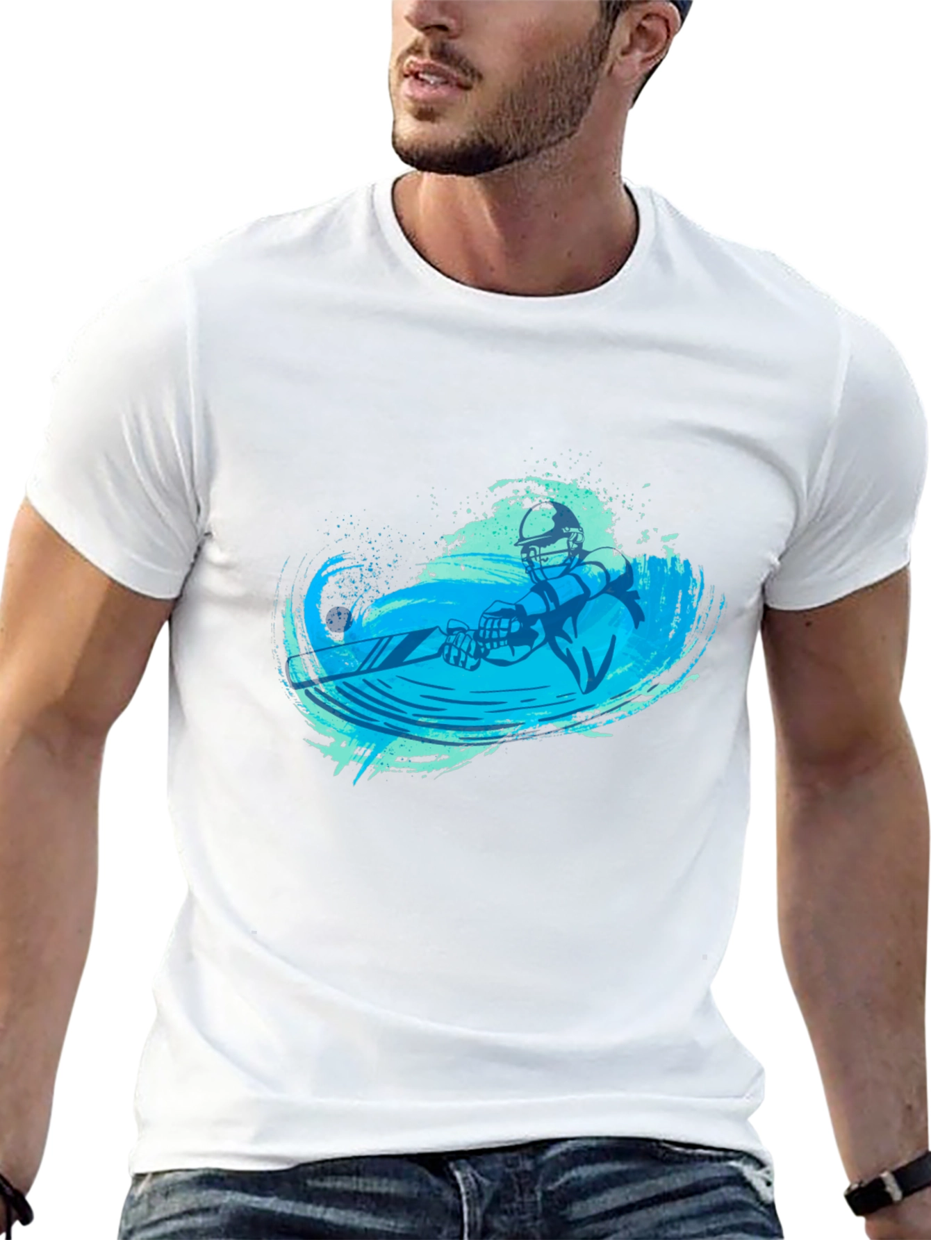 Black T-Shirt with Blue Water Skier Graphic