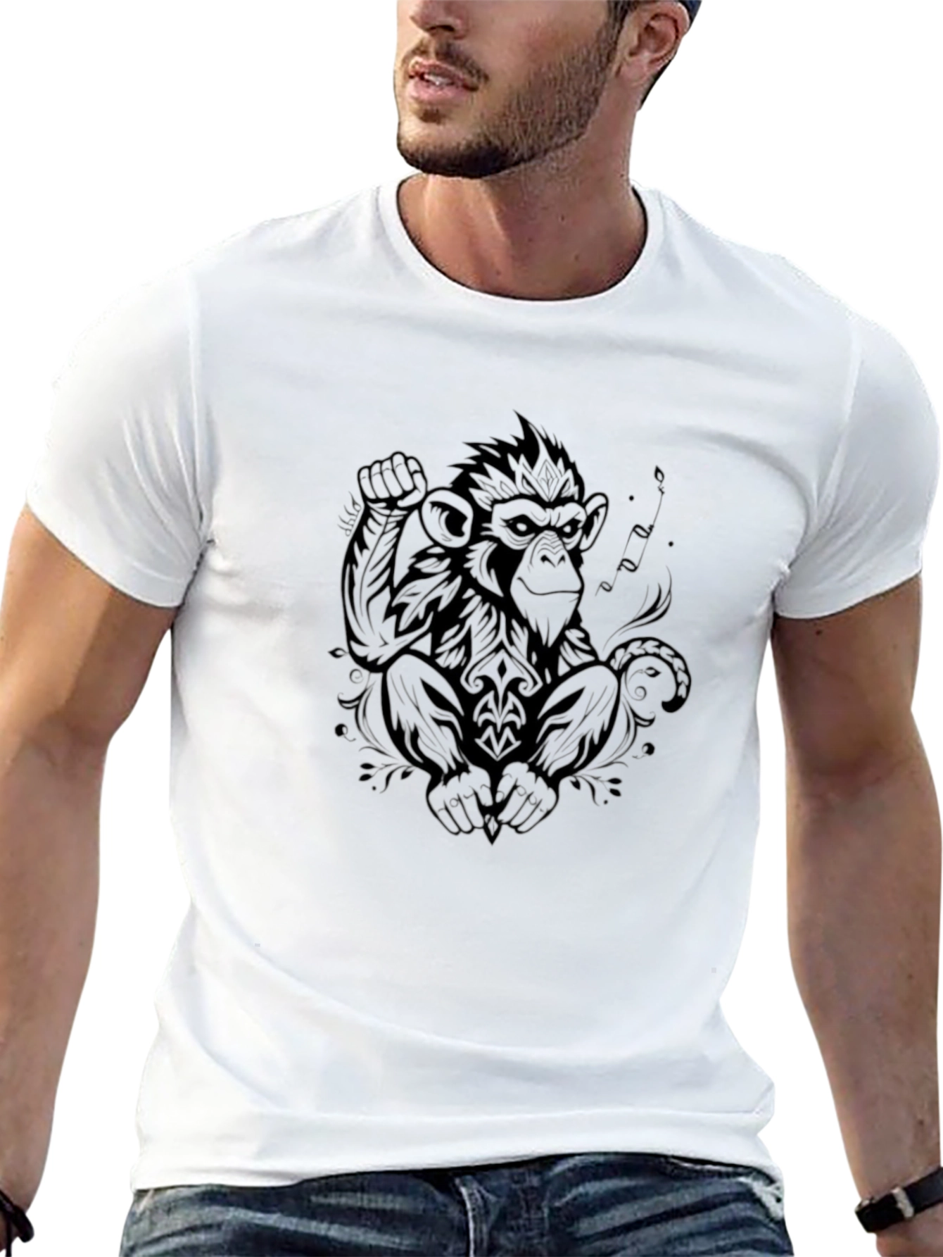 Cool Monkey Graphic Print Black T-Shirt