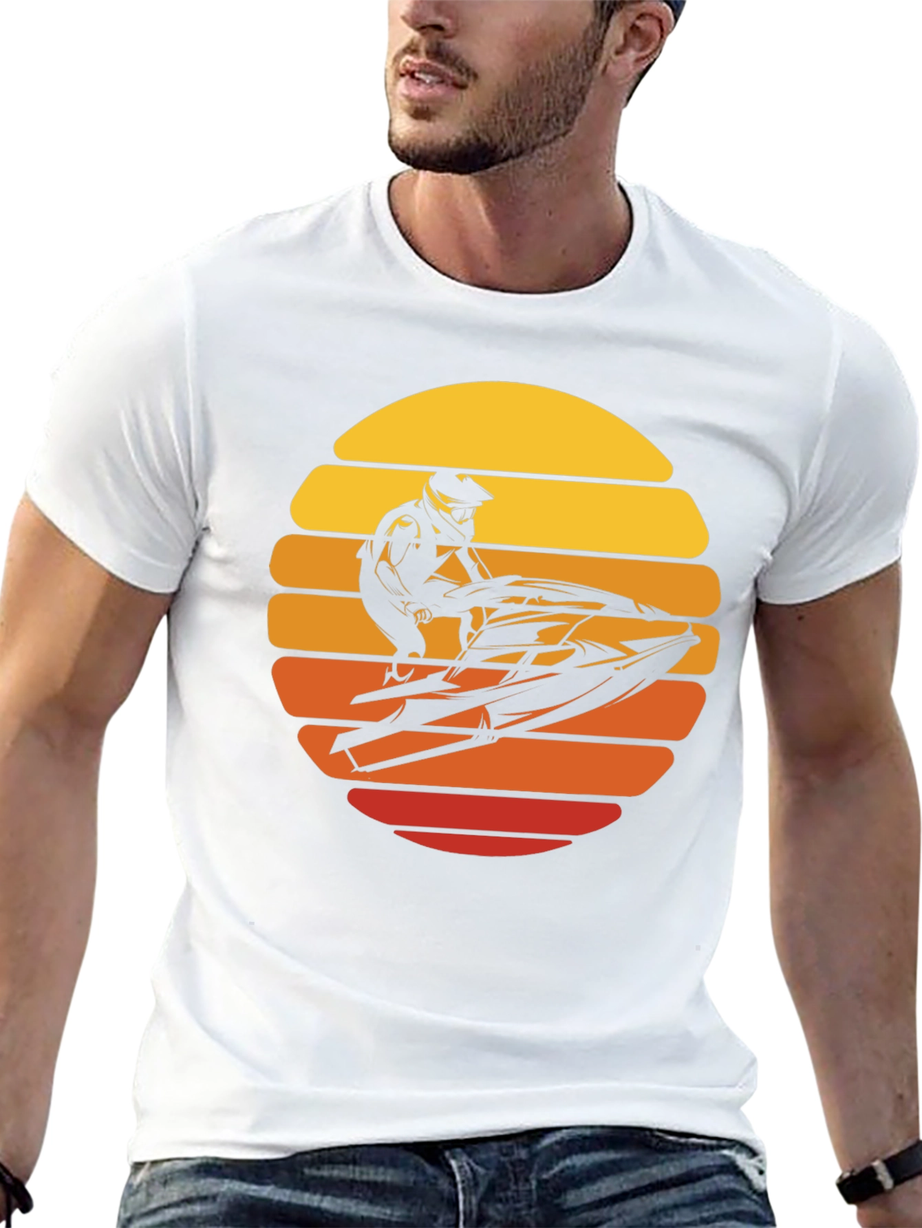 Jet Ski Sunset Graphic Tee - Black Cotton T-Shirt