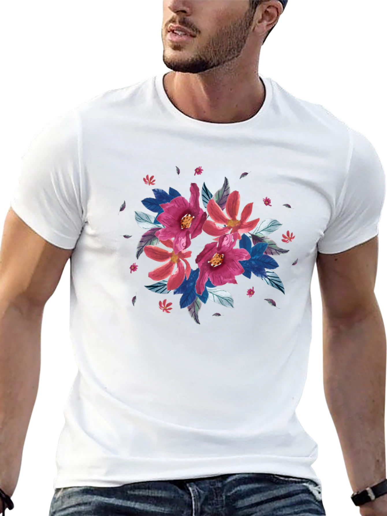Floral Print Black T-Shirt - Casual Style
