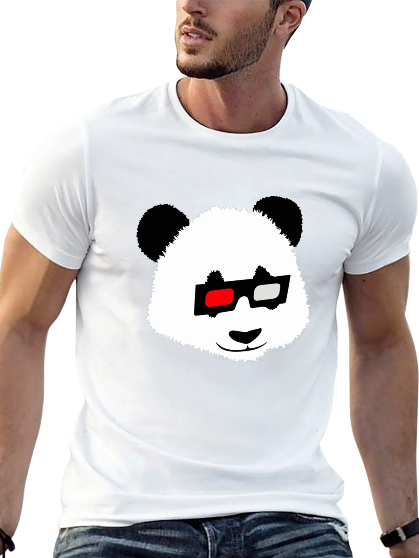 Panda with 3D Glasses Black T-Shirt