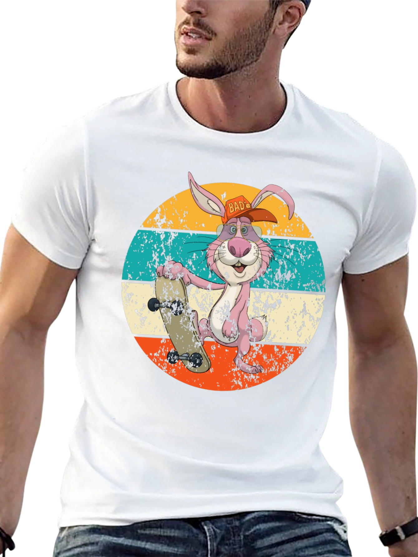 Retro Skater Rabbit Graphic T-Shirt