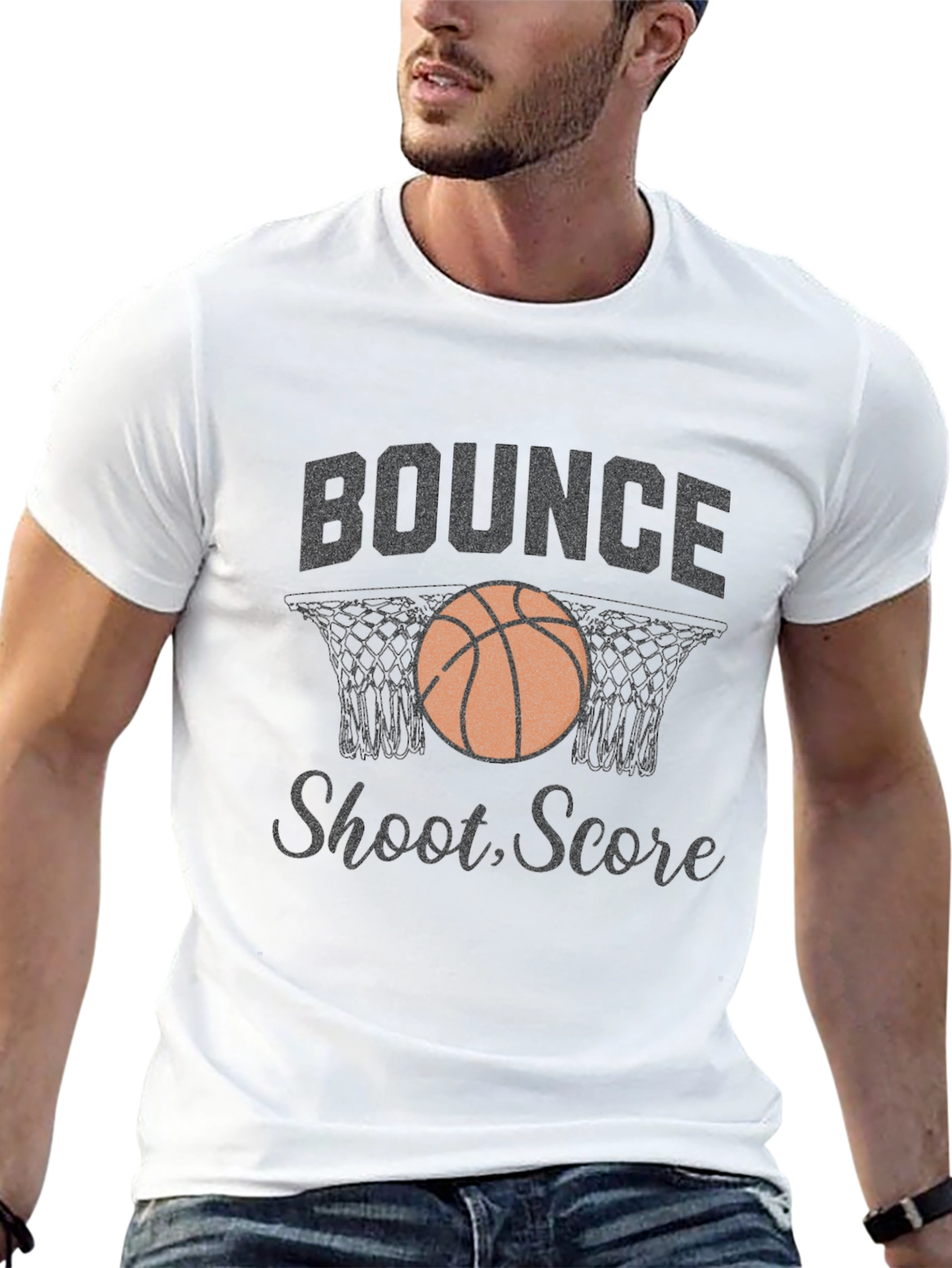 Bounce Shoot Score Black Basketball T-Shirt