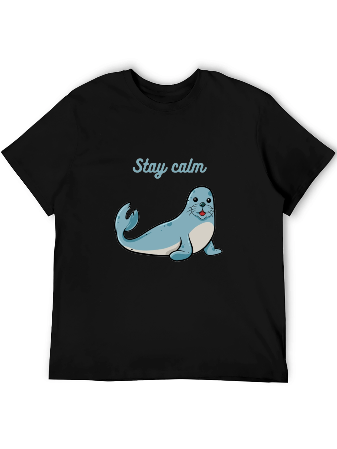 Stay Calm Seal Graphic Tee - Black Cotton T-Shirt