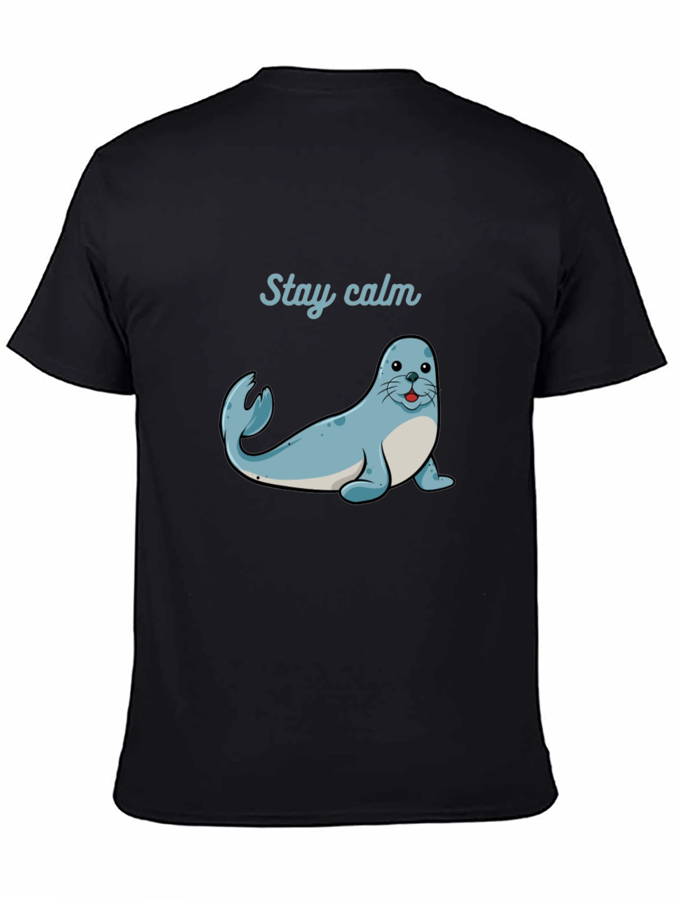 Stay Calm Seal Graphic Tee - Black Cotton T-Shirt