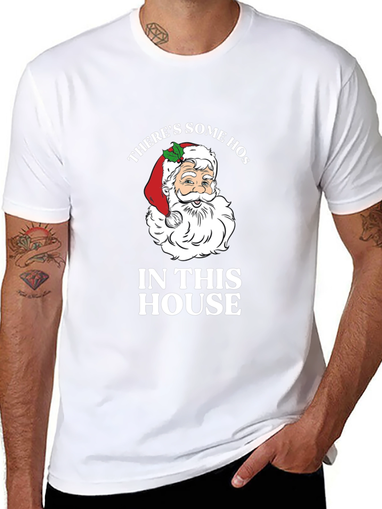Funny Santa Christmas T-Shirt Theres Some Hos