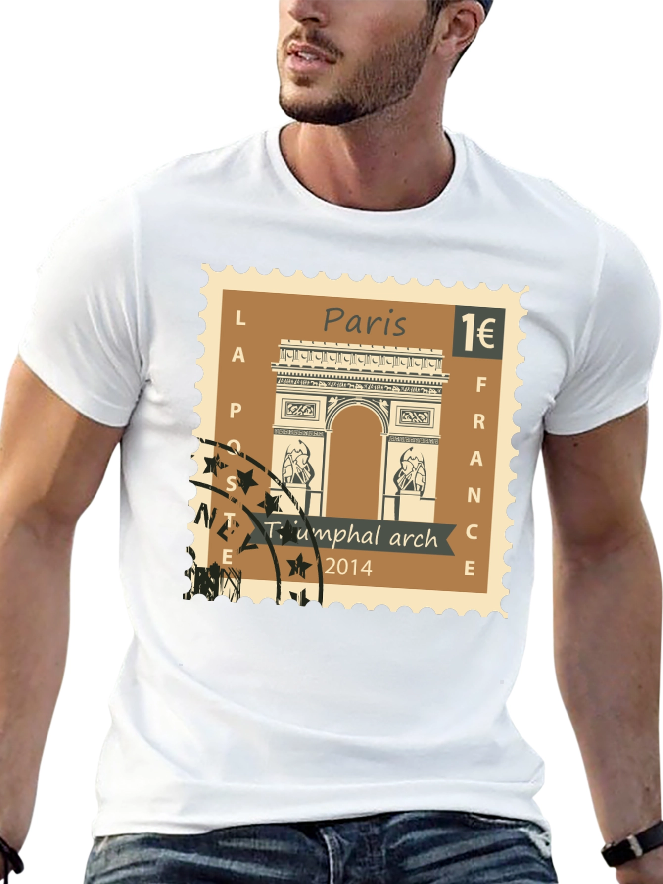 Paris Arc de Triomphe Stamp T-Shirt - Black