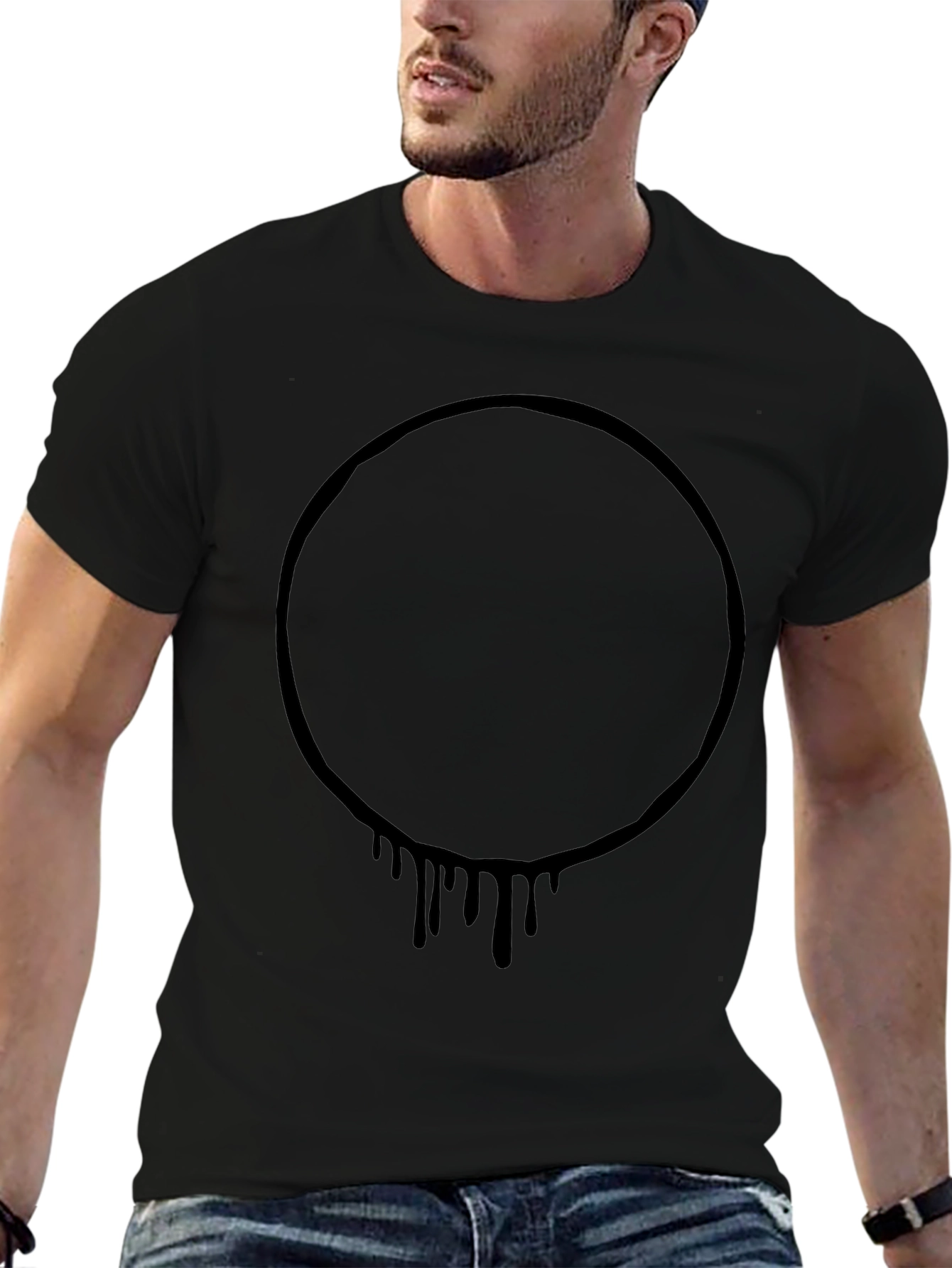 Mens Black Graphic Tee - Circle Drip Design
