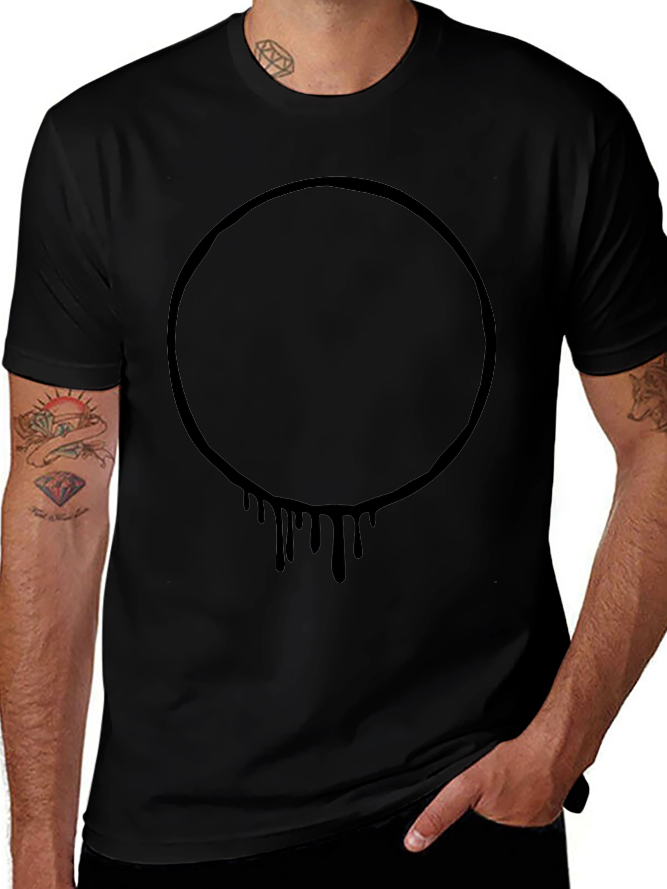 Mens Black Graphic Tee - Circle Drip Design