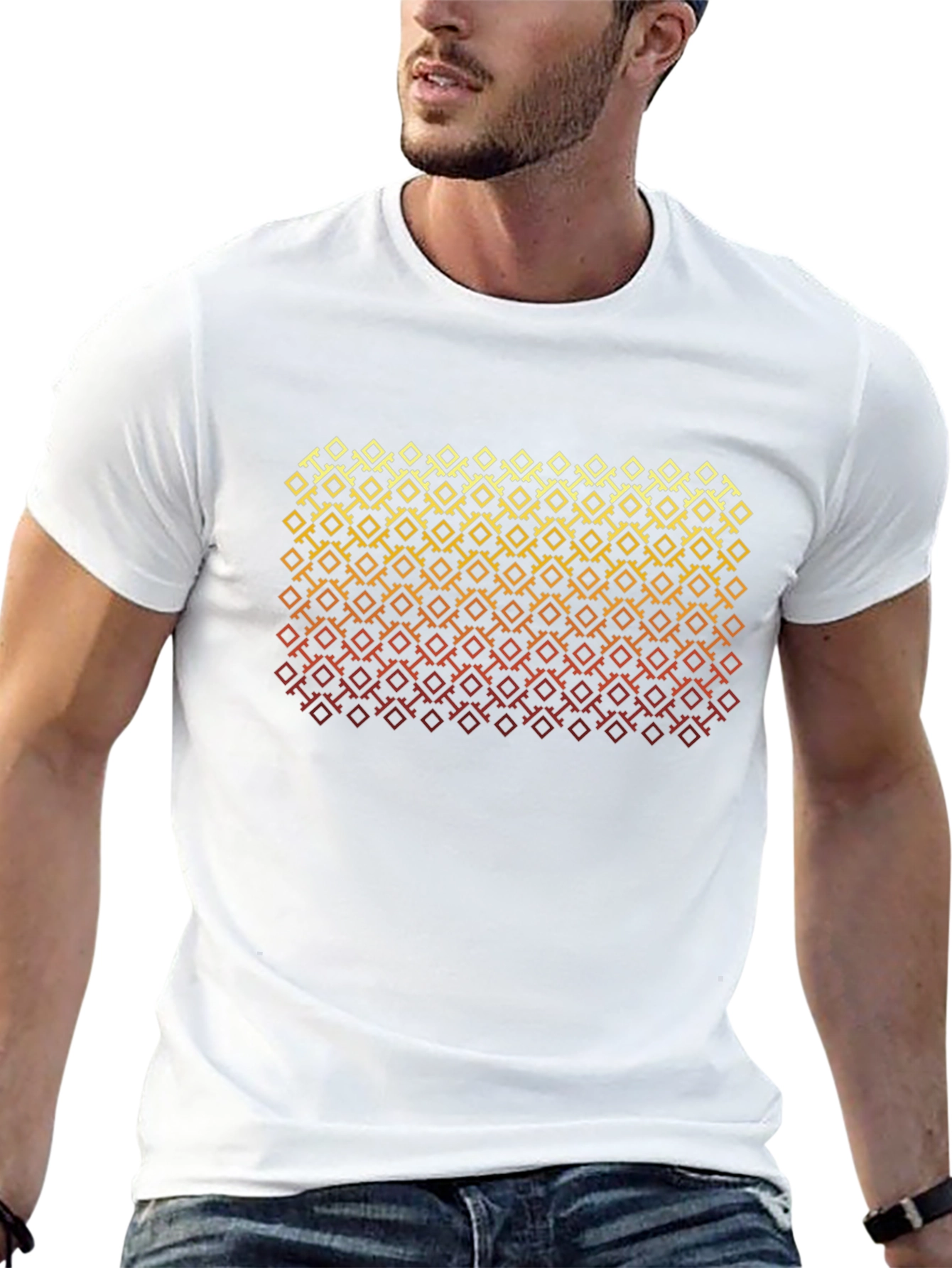Retro Geometric Patterned Black T-Shirt