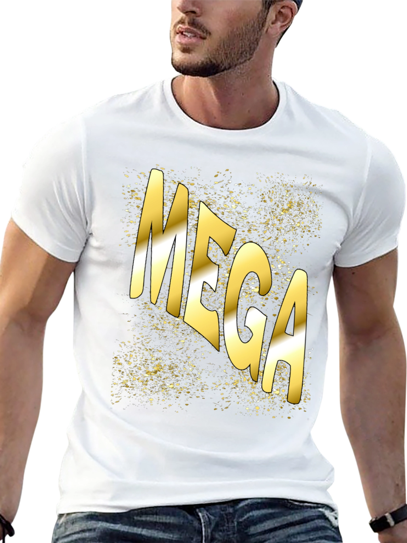 Mega Gold Print Black T-Shirt