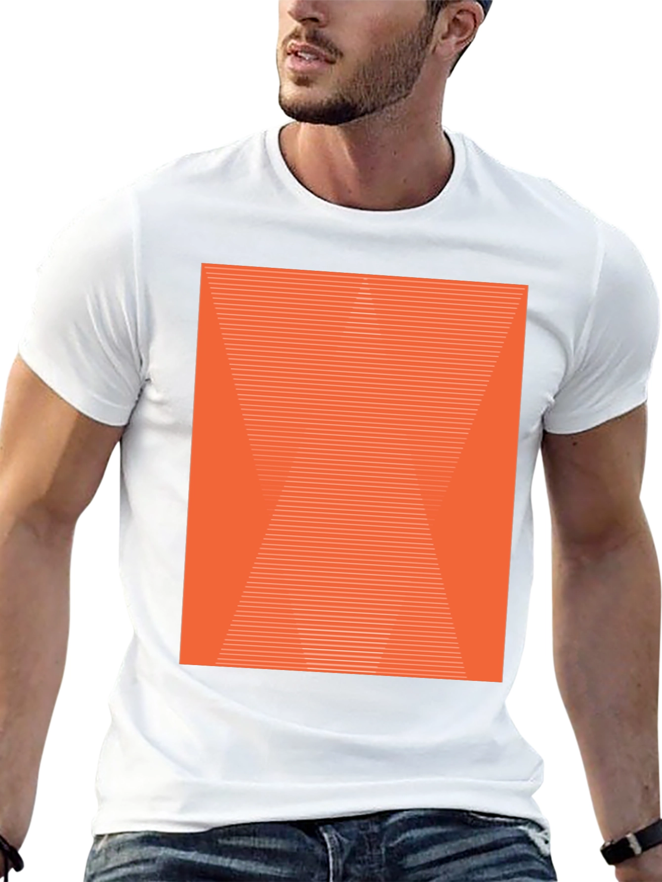 Abstract Geometric Orange Pattern Black T-Shirt