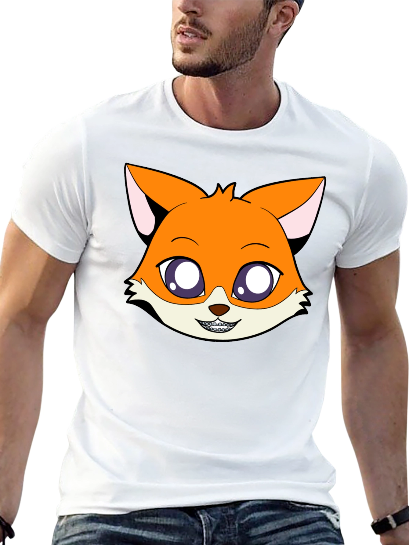 Cartoon Fox Graphic Tee - Unisex Black T-Shirt
