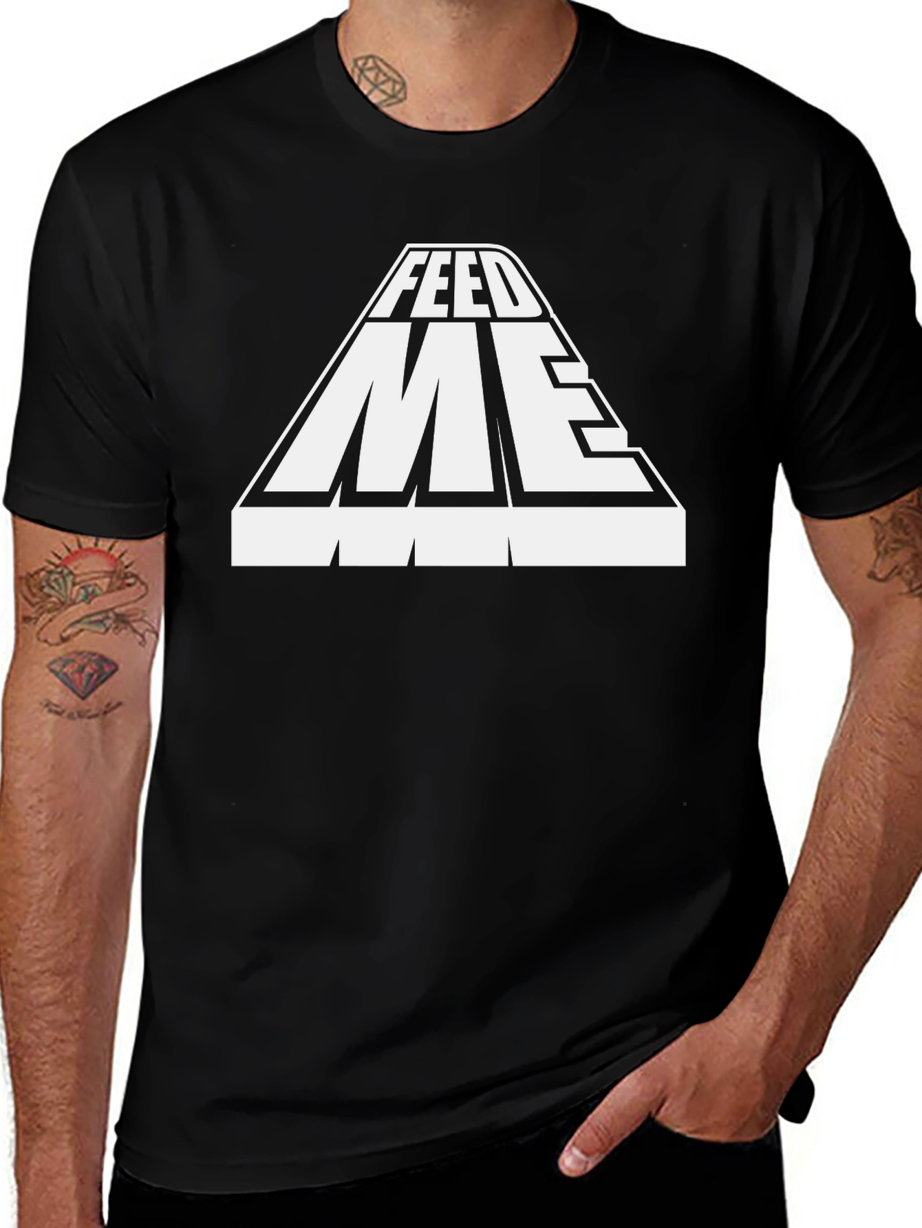 Feed Me Graphic Print Black T-Shirt