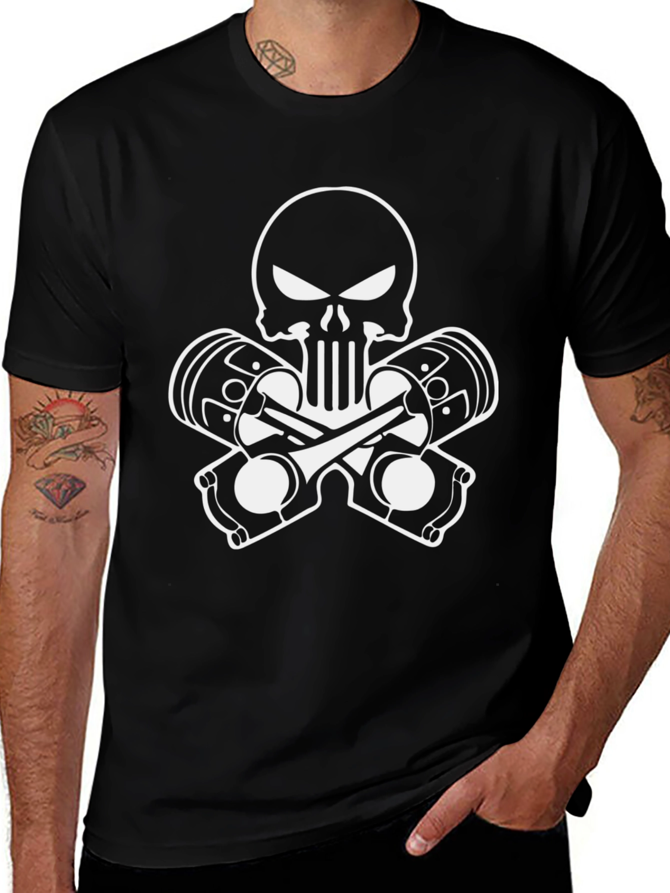 Skull & Pistons Graphic T-Shirt - Black Cotton Tee
