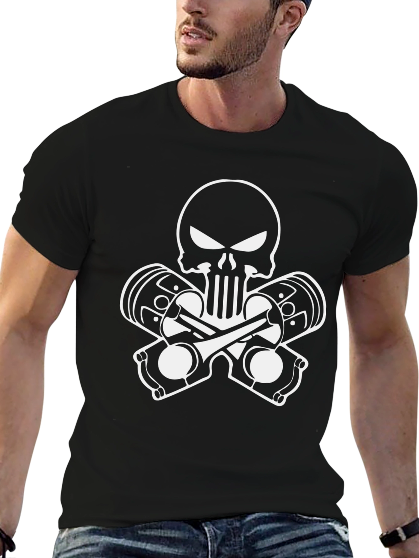 Skull & Pistons Graphic T-Shirt - Black Cotton Tee