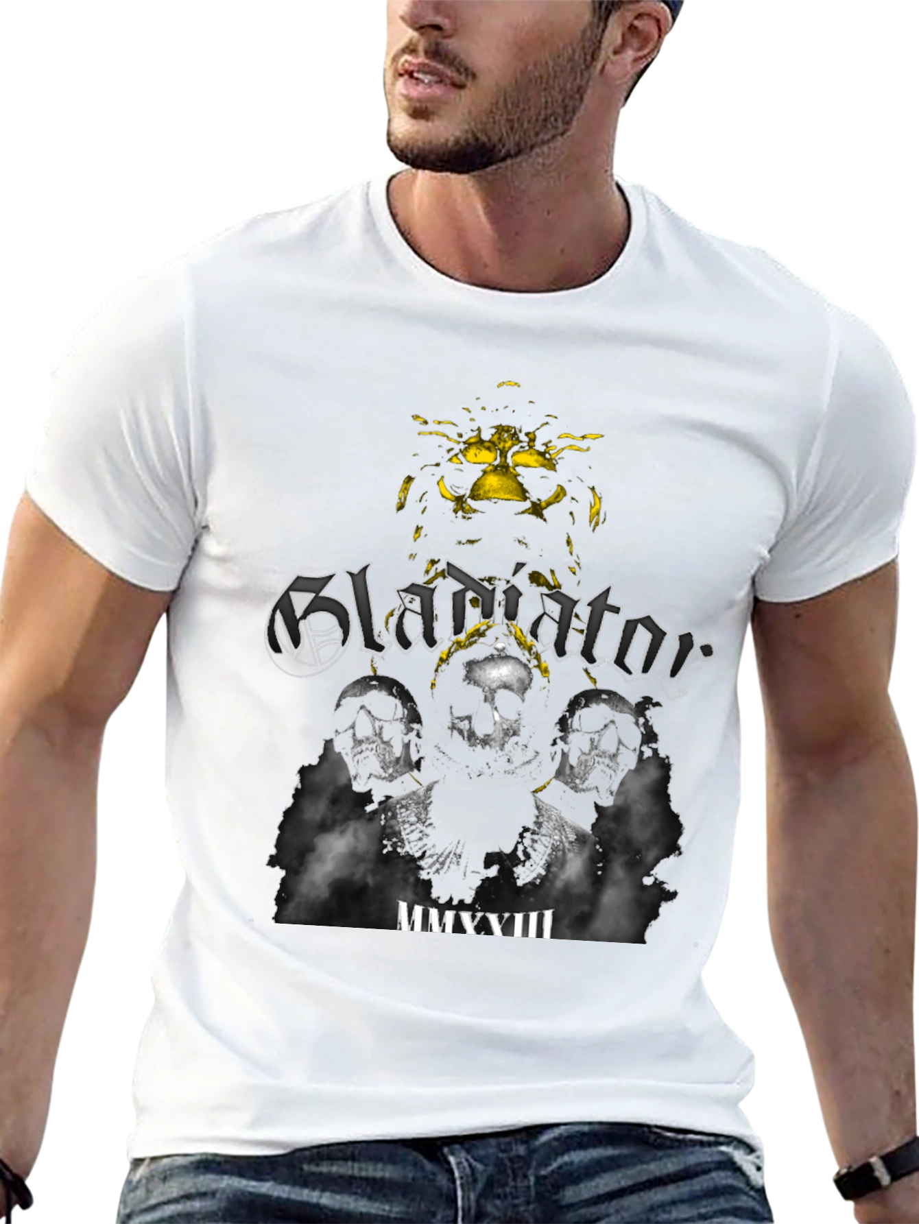 Gladiator Skull Graphic Tee - Black