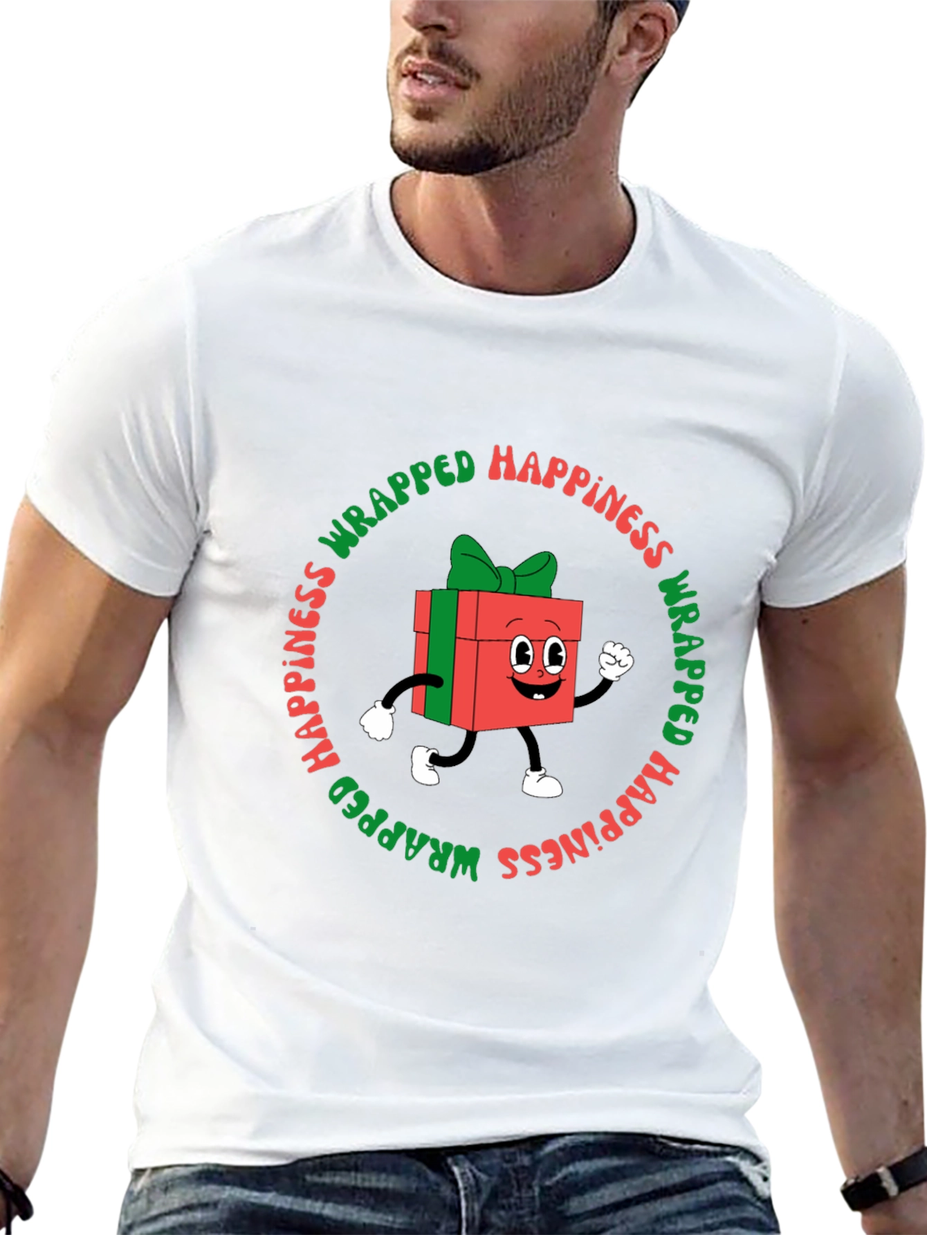 Wrapped Happiness Graphic Tee - Festive Holiday Shirt