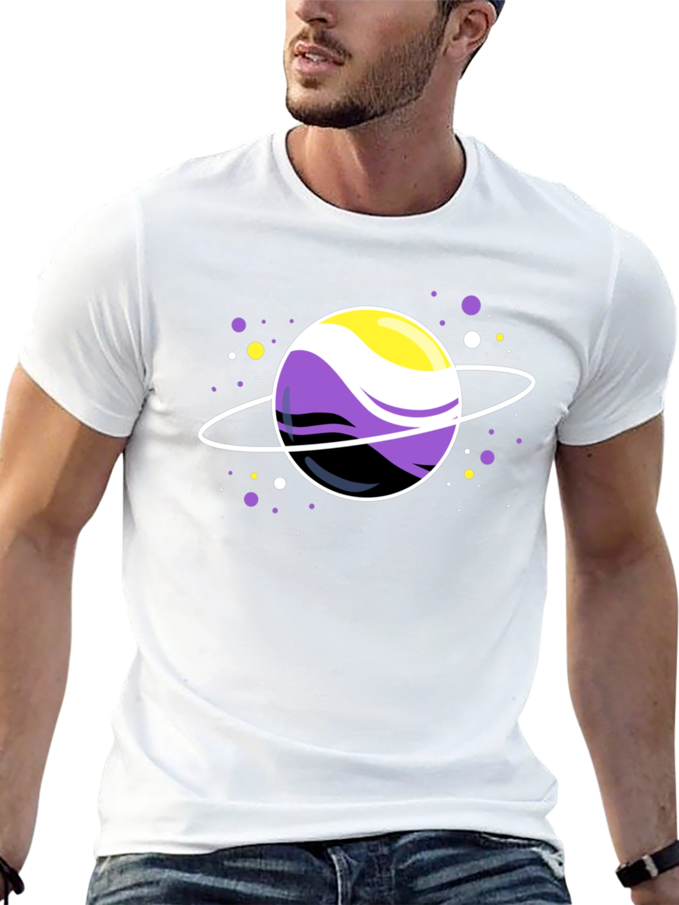 Nonbinary Pride Planet Black T-Shirt