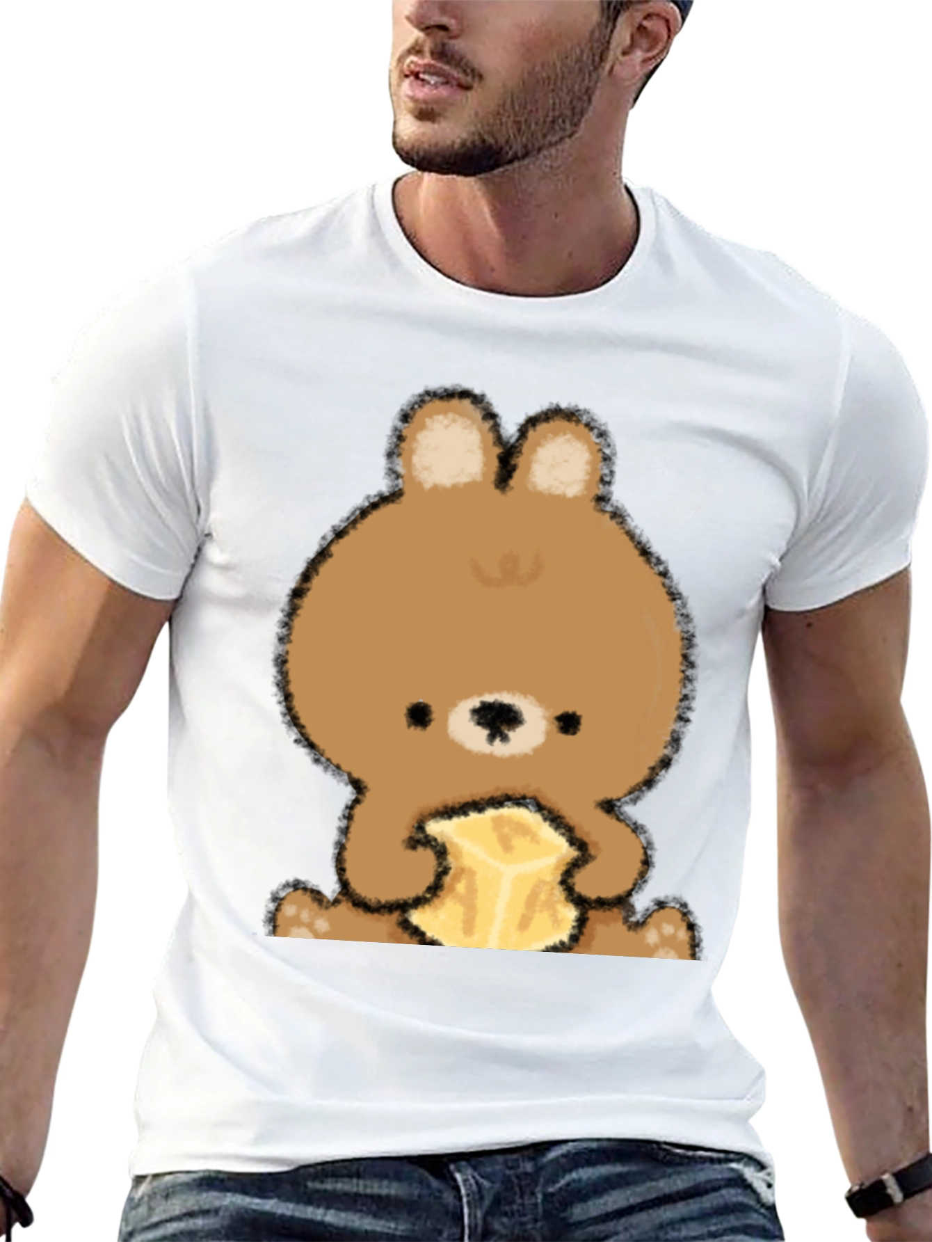 Cute Bear Eating Butter Graphic Tee - Black