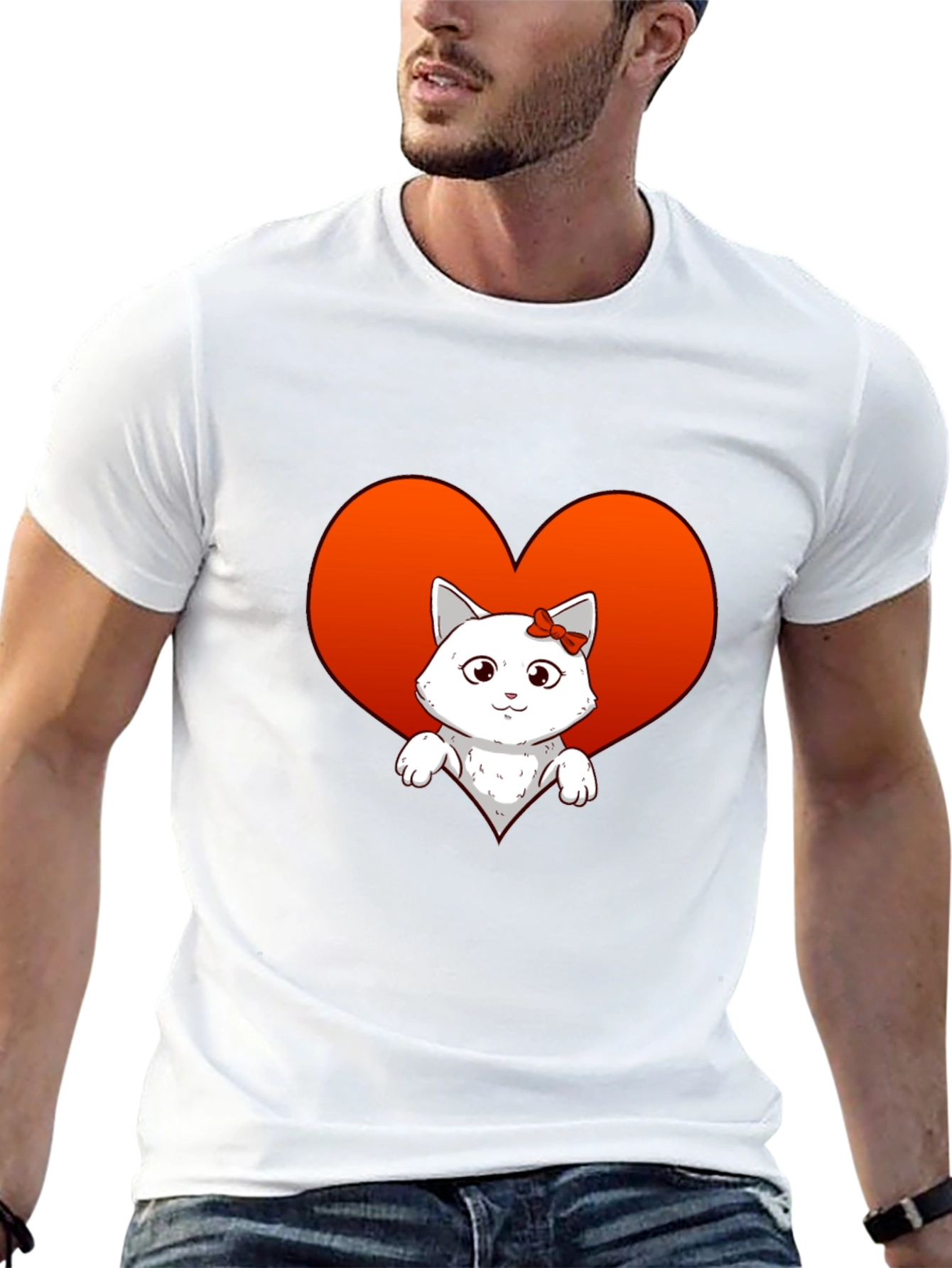Cute Cat Heart T-Shirt - Unisex Black Tee