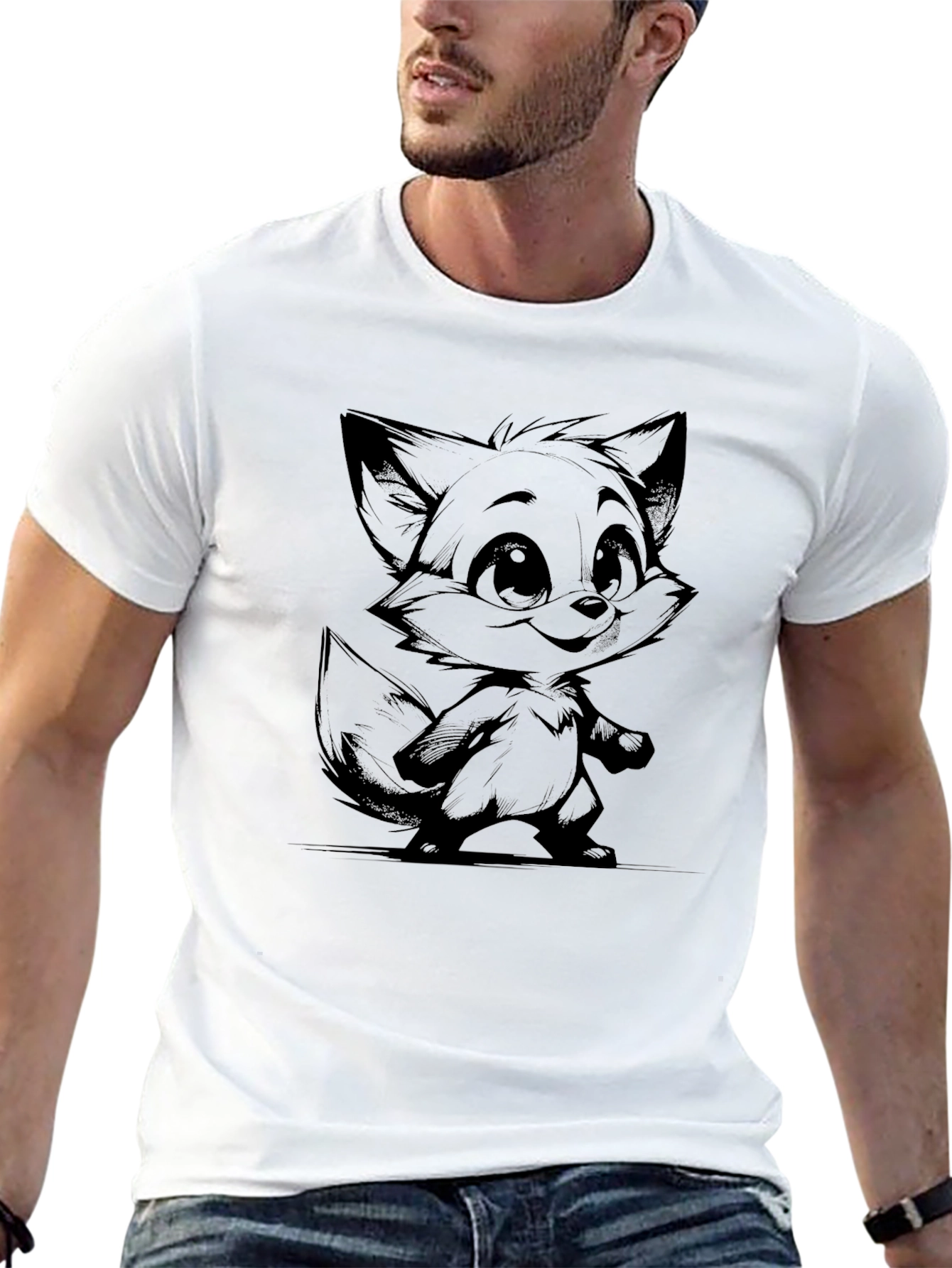Fox Graphic Black T-Shirt - Cartoon Style