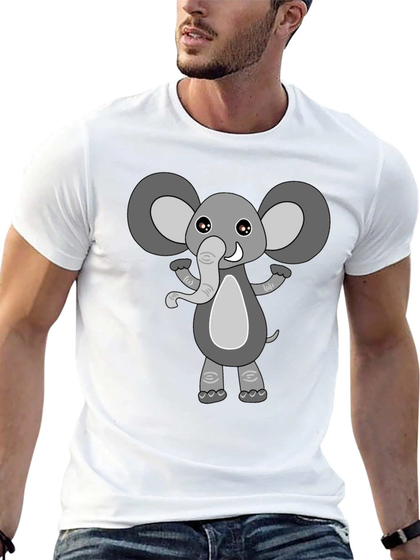 Cute Cartoon Elephant Black T-Shirt