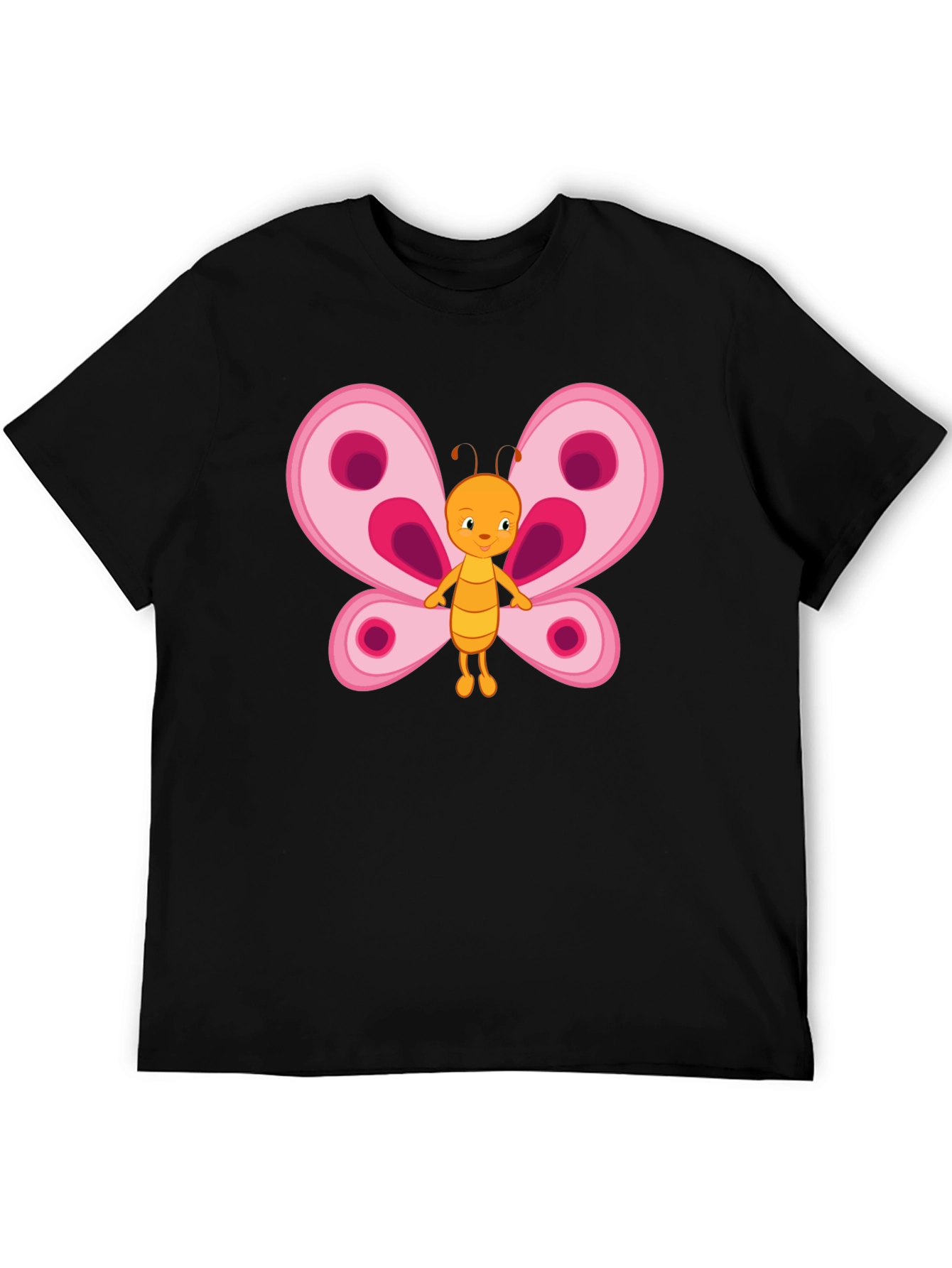 Butterfly Cartoon Black T-Shirt