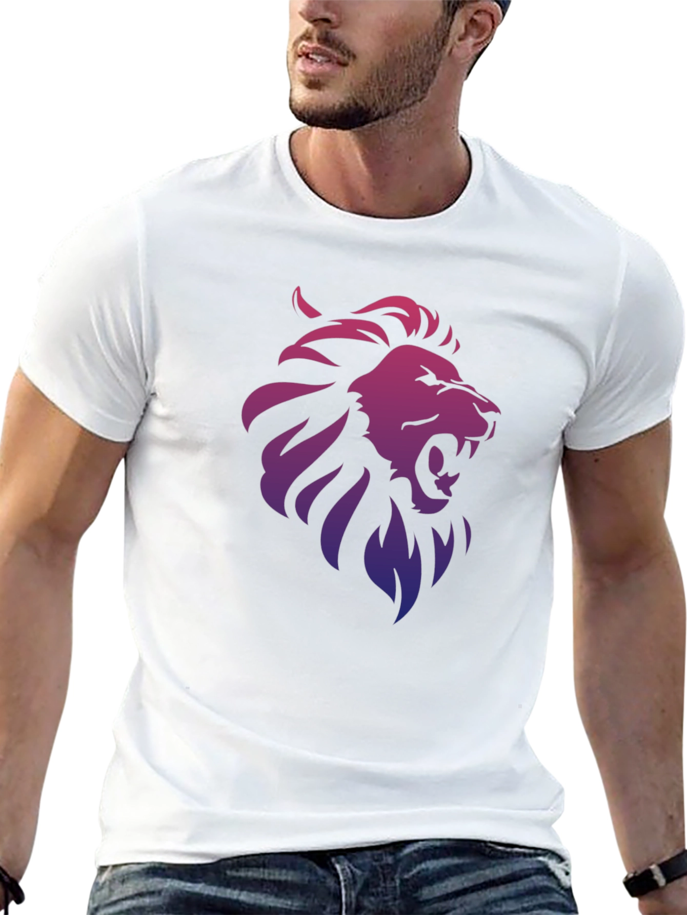 Lion Gradient Graphic Print Black T-Shirt