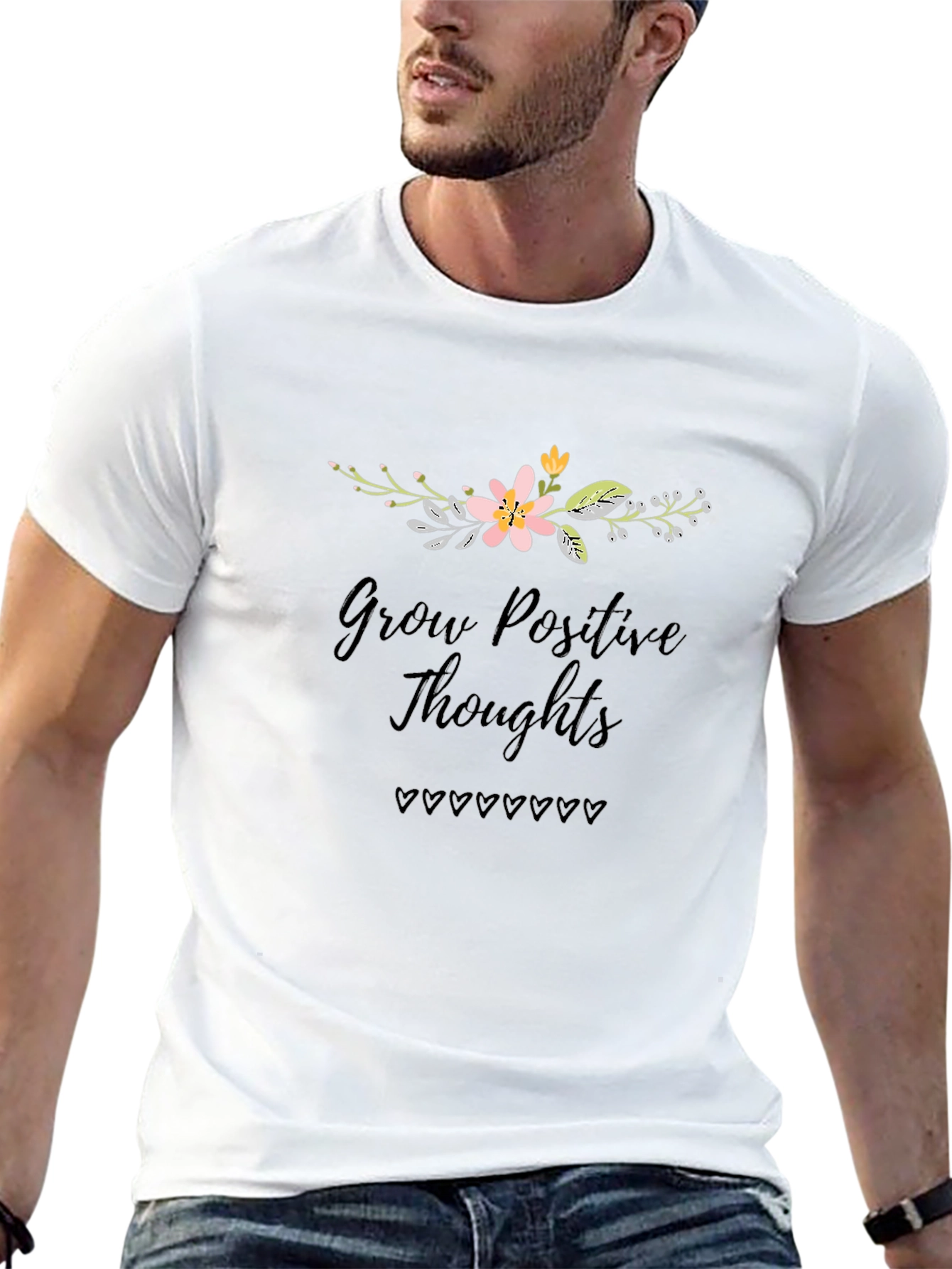 Grow Positive Thoughts Black Graphic T-Shirt