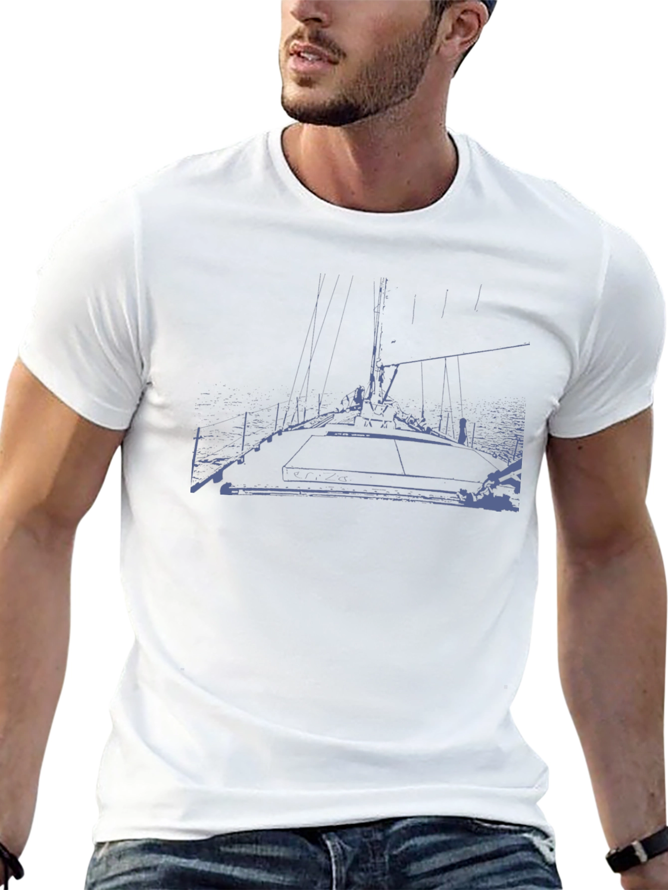 Nautical Sailboat Graphic Black T-Shirt